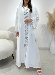 C 1439 White Floral Lace Abaya