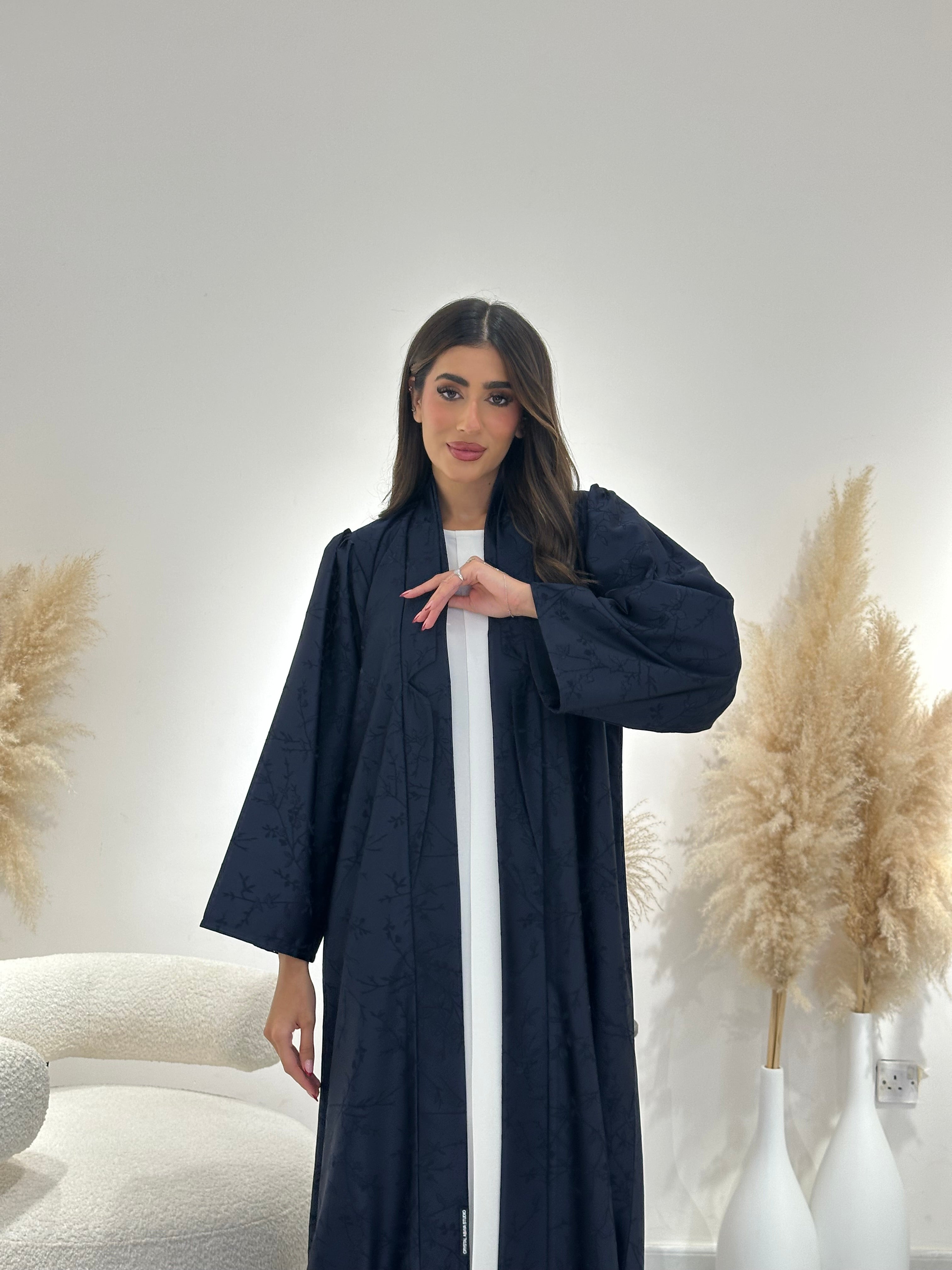 C 1259-01 Navy Blue Printed Abaya