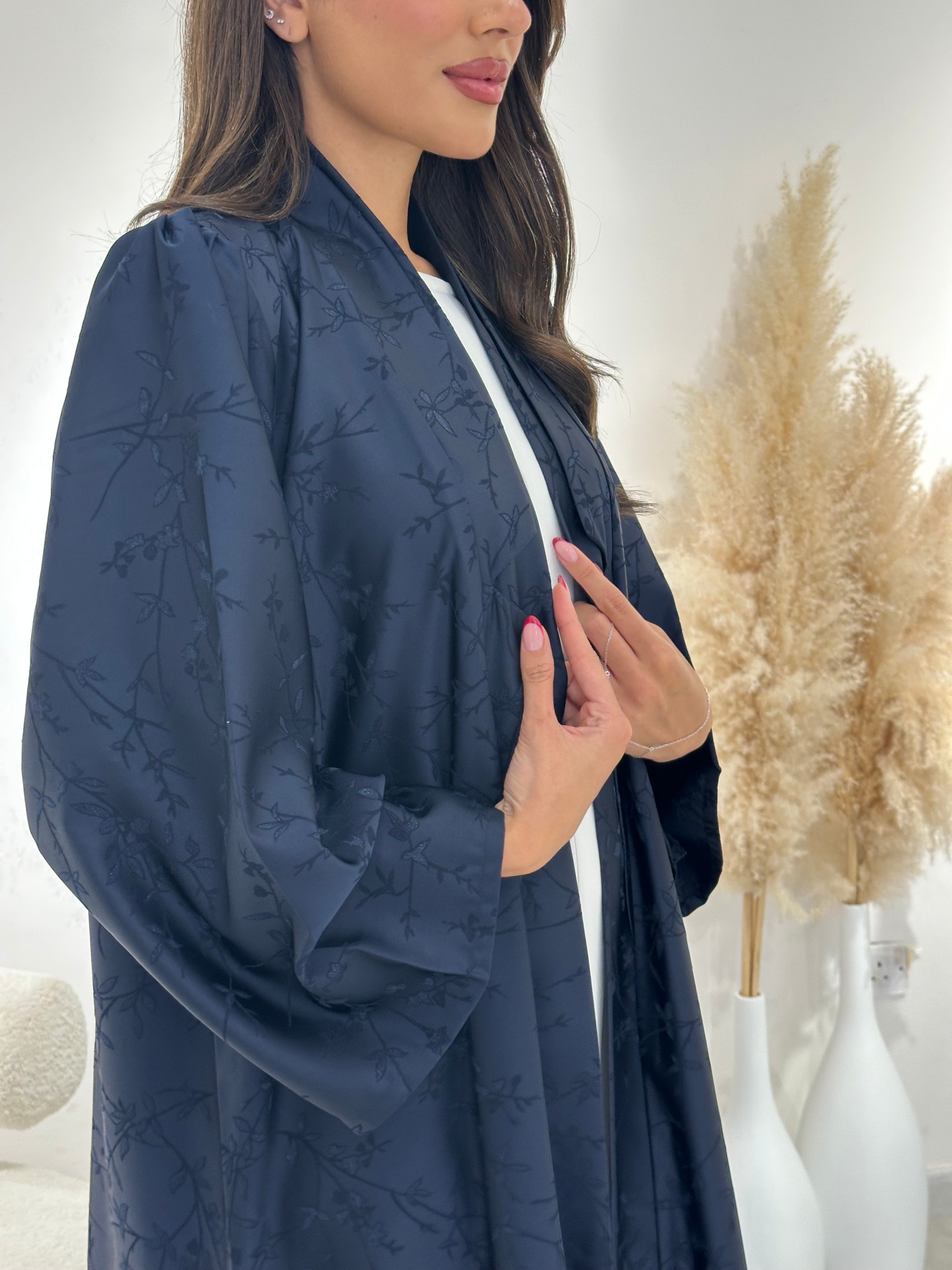 C 1259-01 Navy Blue Printed Abaya