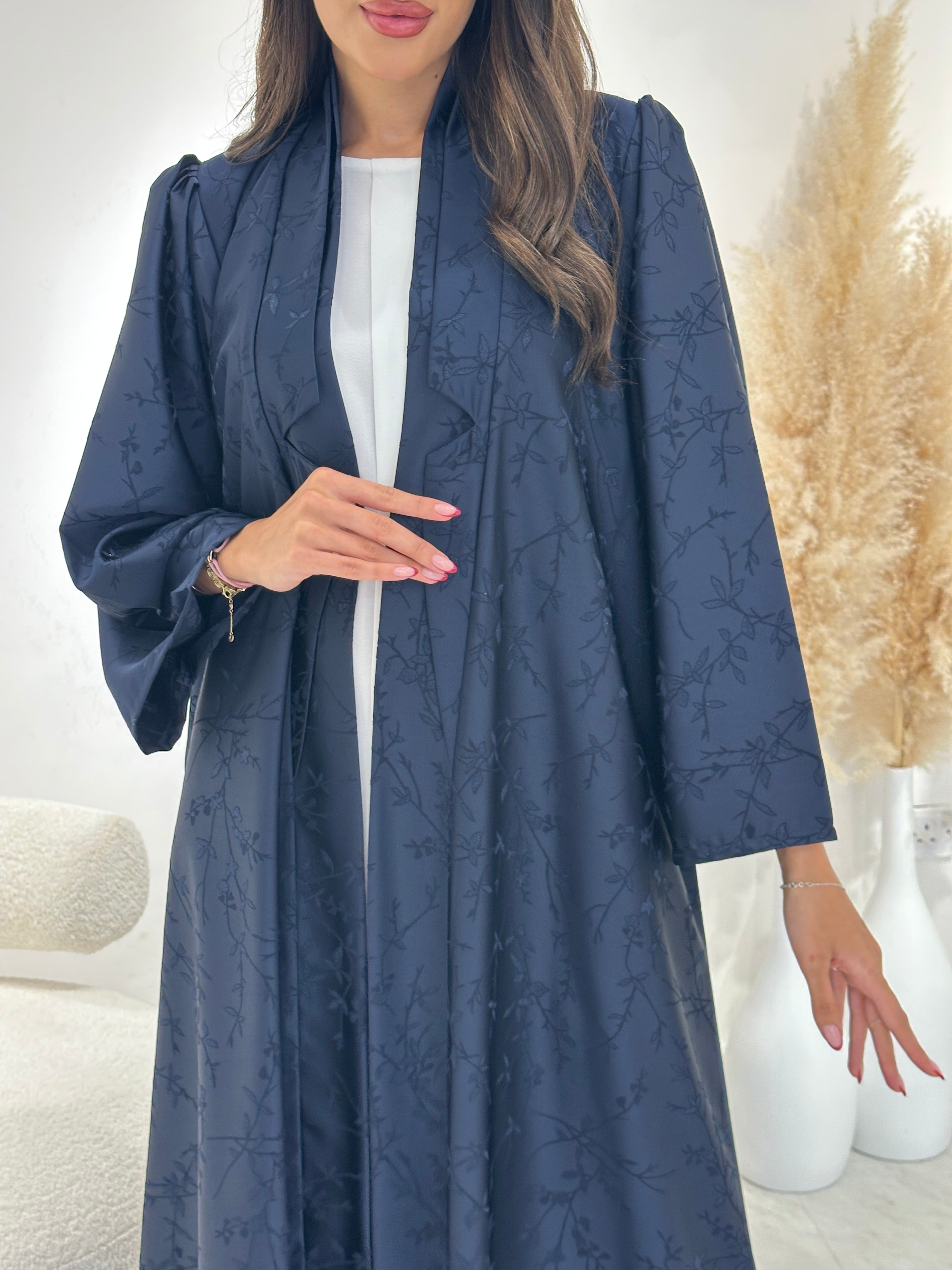 C 1259-01 Navy Blue Printed Abaya