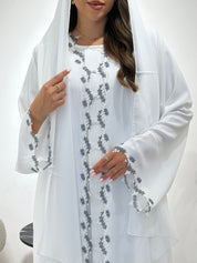 C 1439 White Floral Lace Abaya