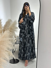 C 1437 Black Floral Printed Abaya