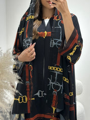 C 1436 Black Belts Printed Abaya
