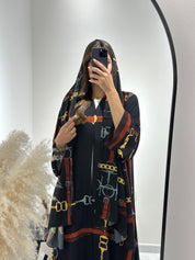 C 1436 Black Belts Printed Abaya