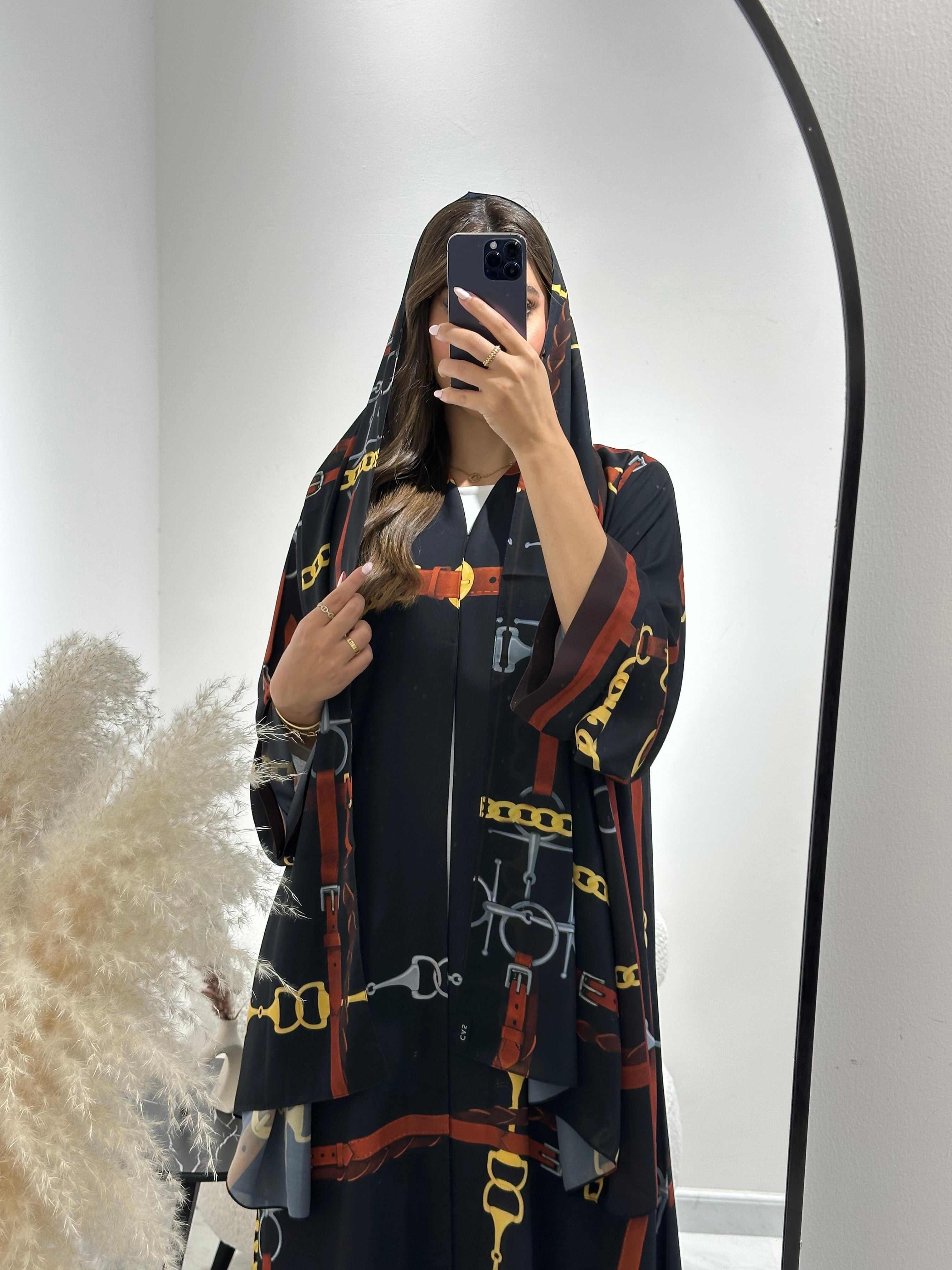 C 1436 Black Belts Printed Abaya