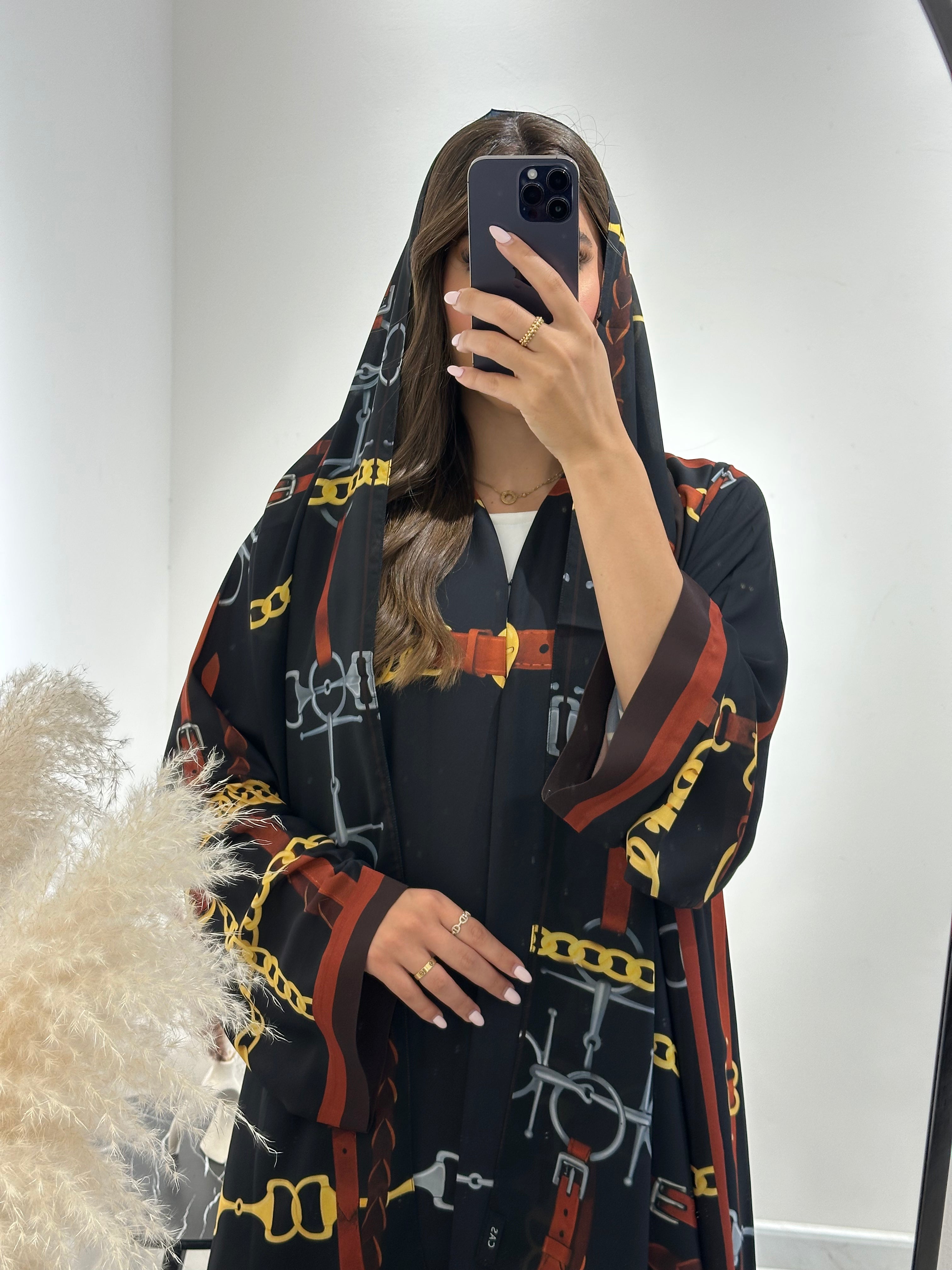 C 1436 Black Belts Printed Abaya