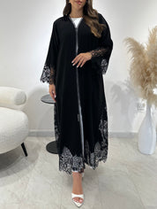 C 1431 Black Crystal Dantel Abaya