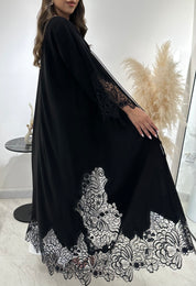 C 1431 Black Crystal Dantel Abaya