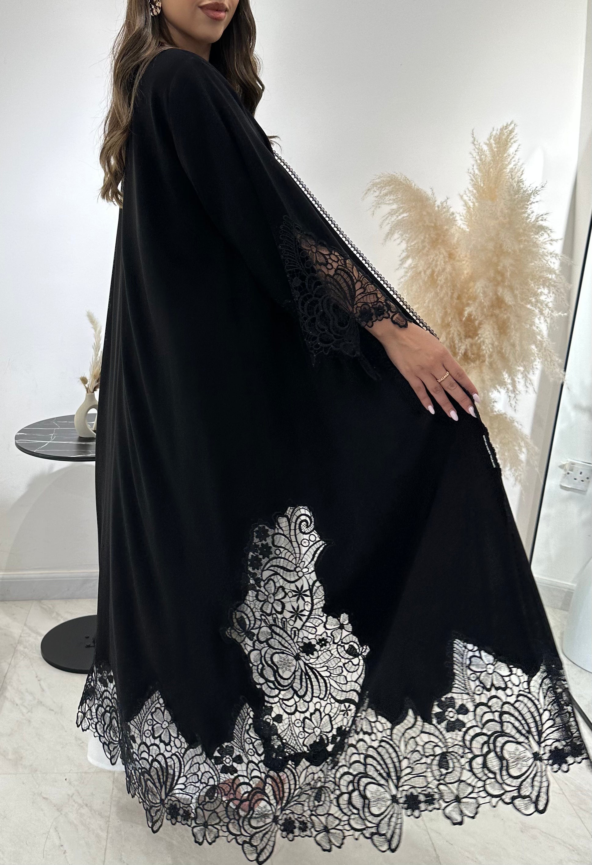 C 1431 Black Crystal Dantel Abaya