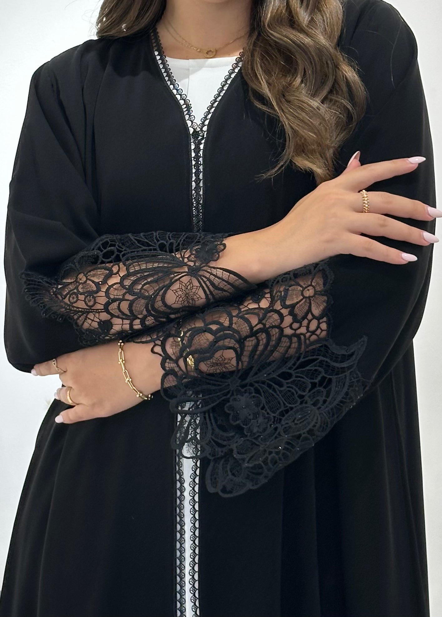 C 1431 Black Crystal Dantel Abaya