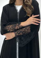 C 1431 Black Crystal Dantel Abaya
