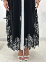 C 1431 Black Crystal Dantel Abaya