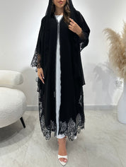C 1431 Black Crystal Dantel Abaya
