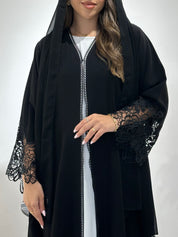C 1431 Black Crystal Dantel Abaya