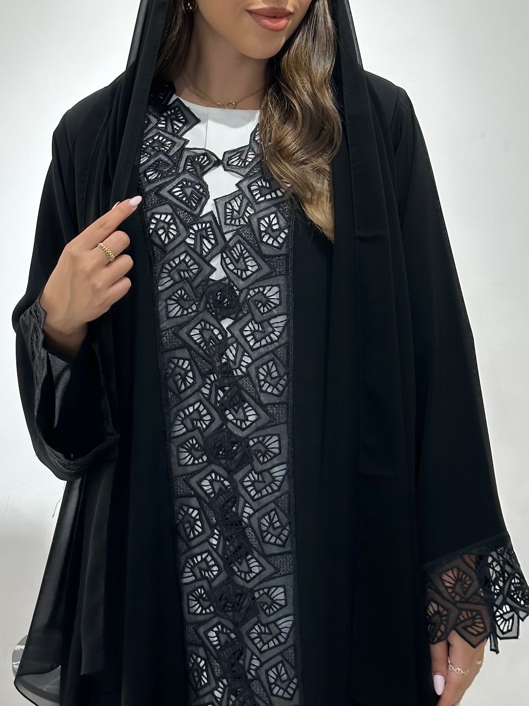 C 1430 Black Lace Abaya