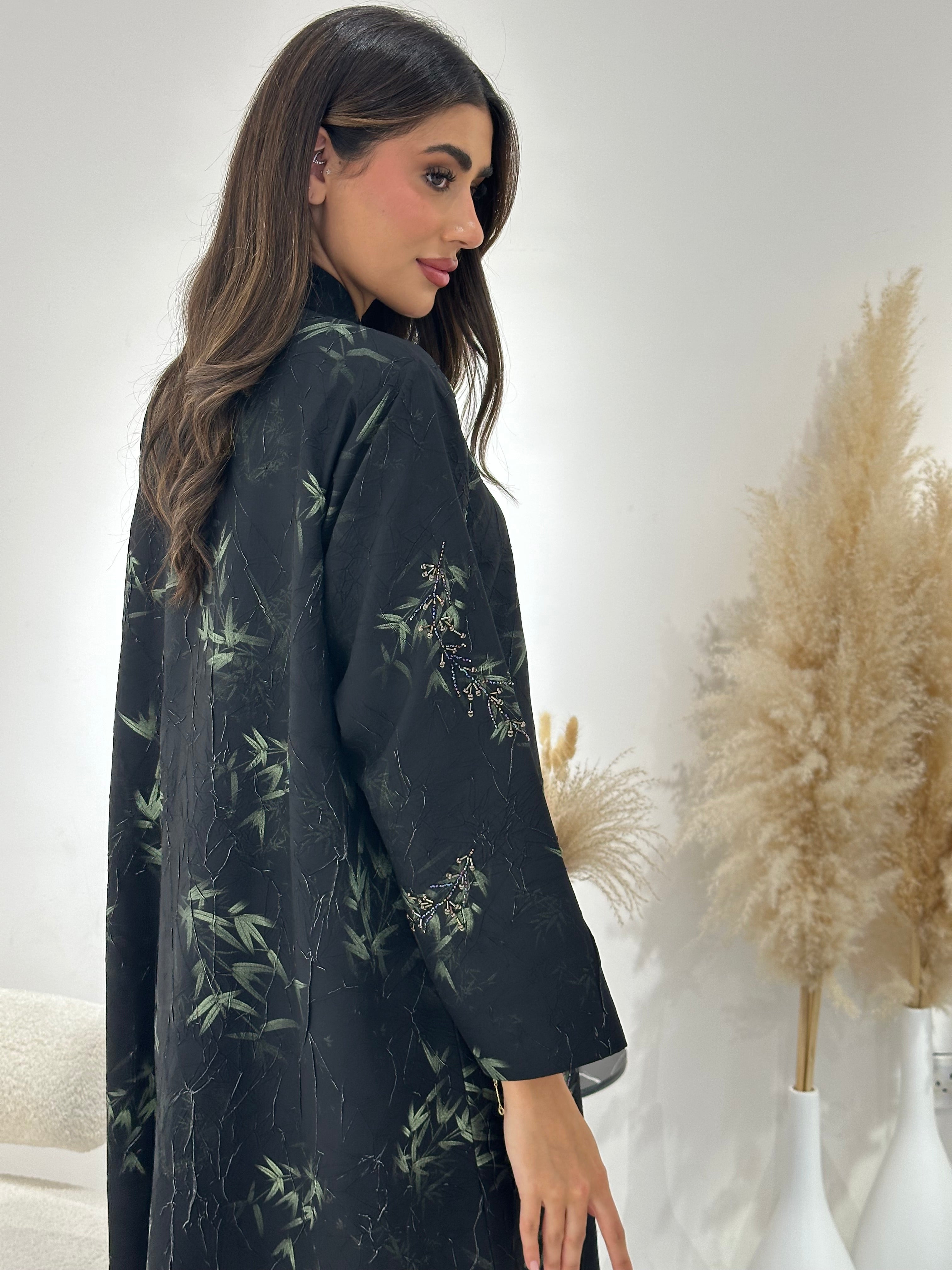 C 1266 Forest Green Beaded Abaya