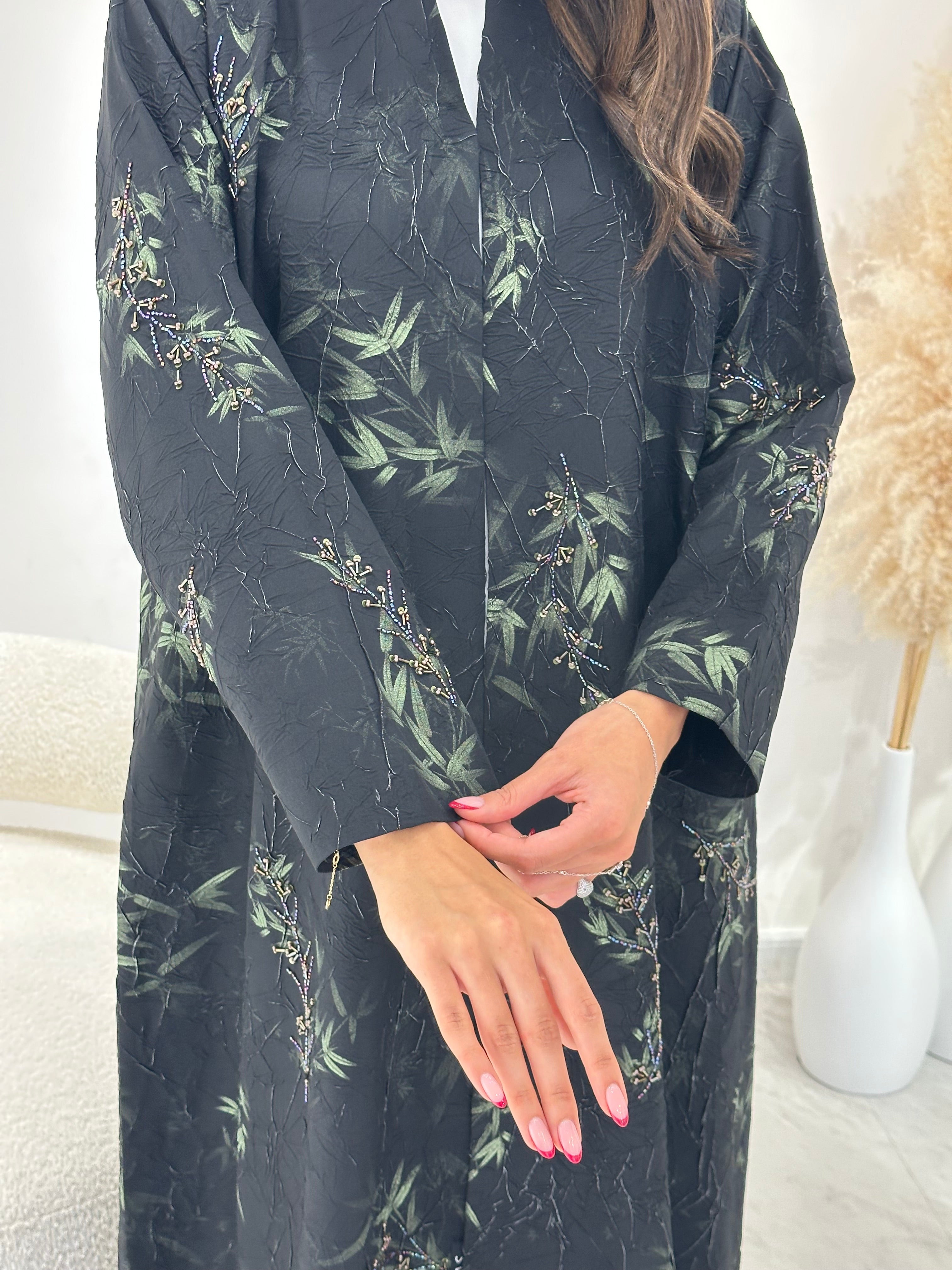 C 1266 Forest Green Beaded Abaya