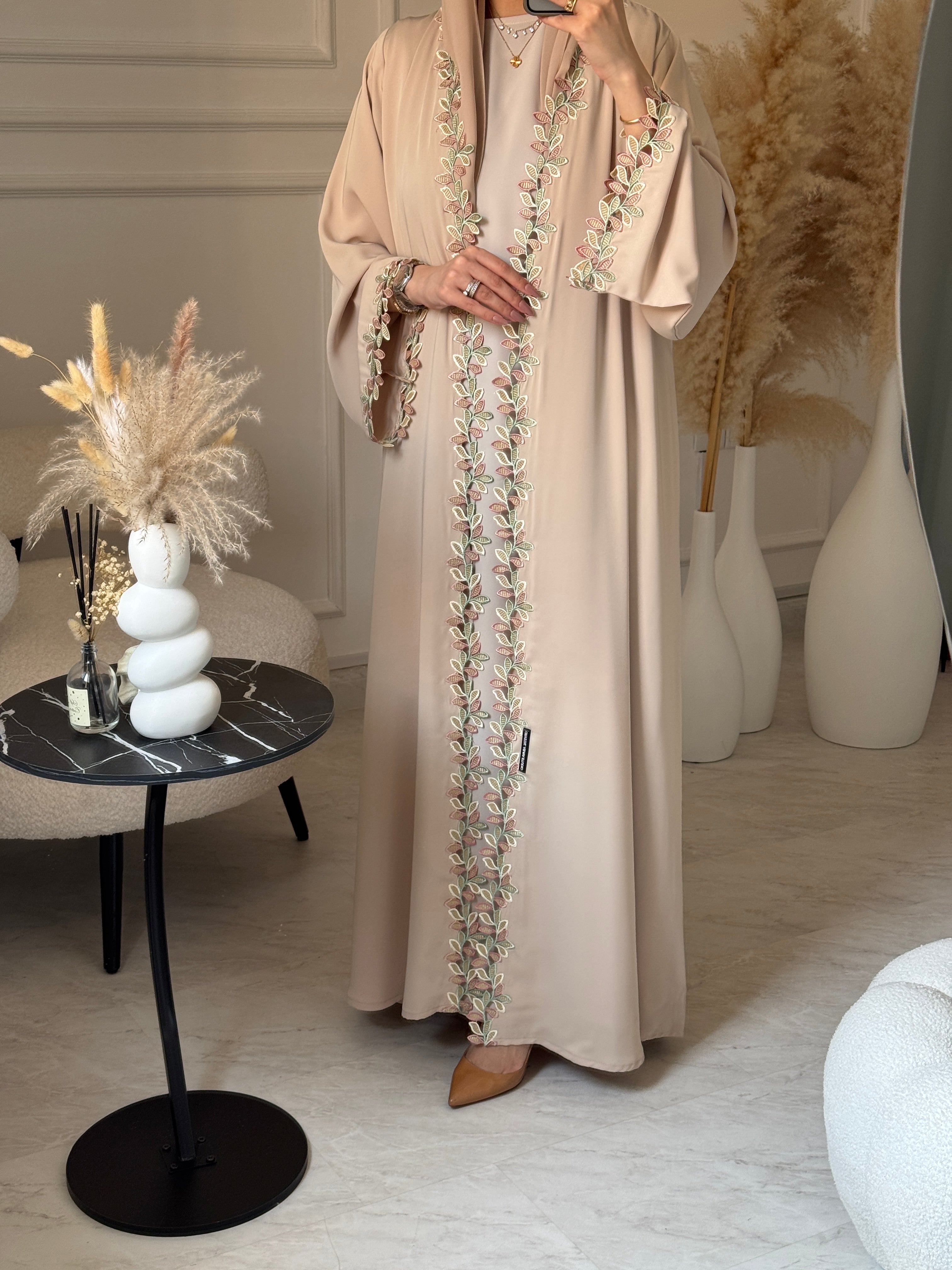 C 1105 Butter Milk Lace Abaya