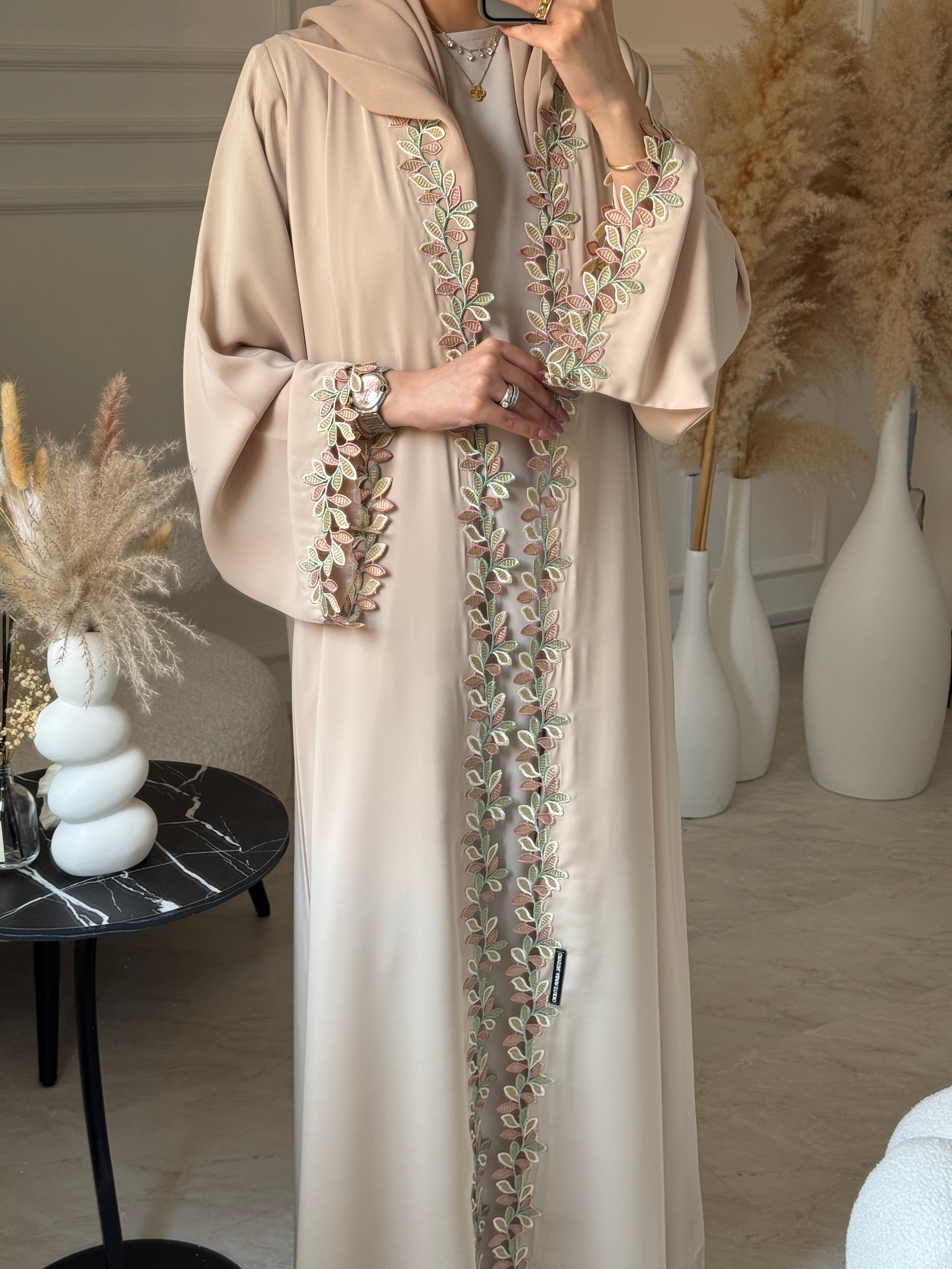 C 1105 Butter Milk Lace Abaya