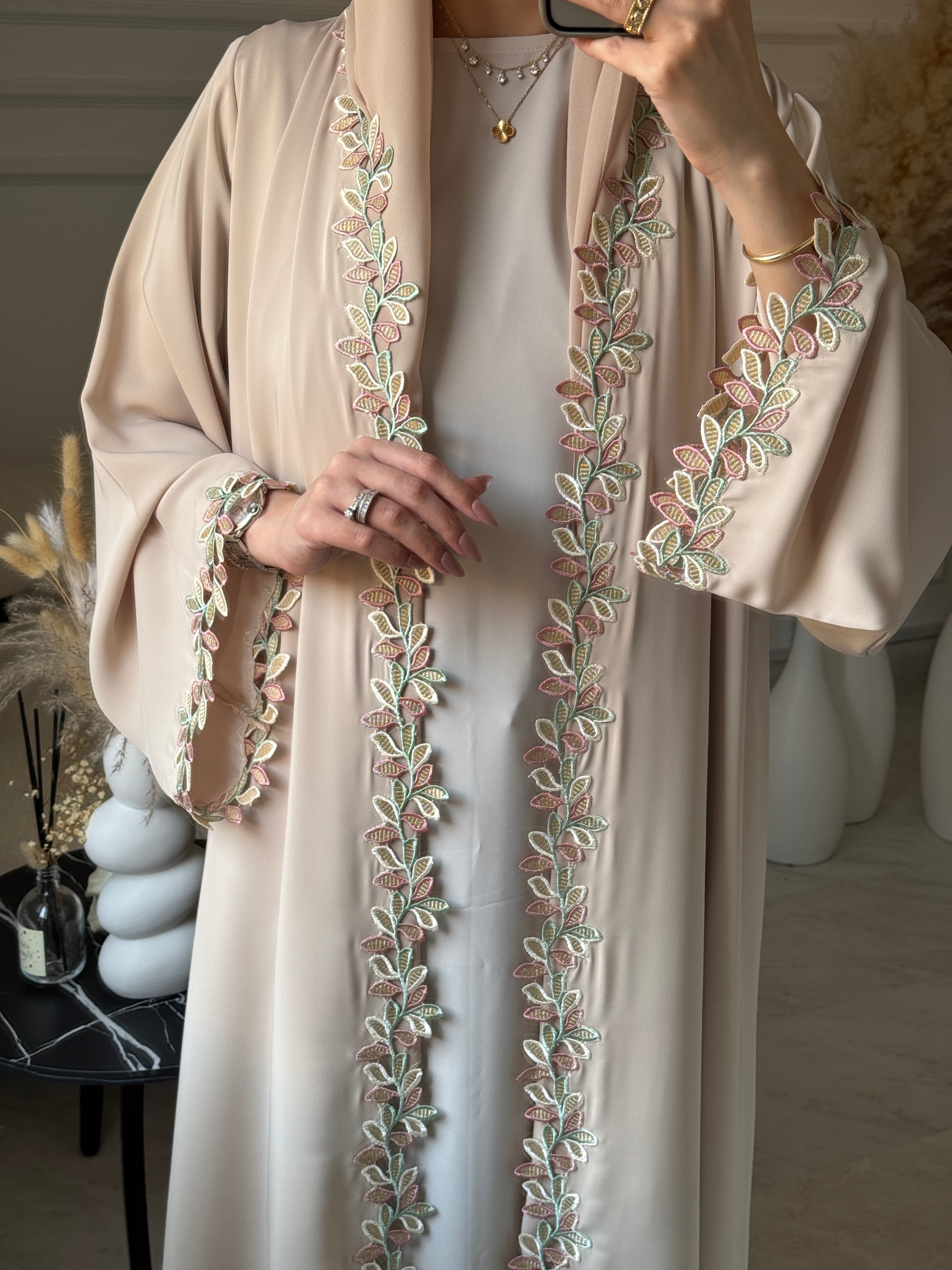 C 1105 Butter Milk Lace Abaya
