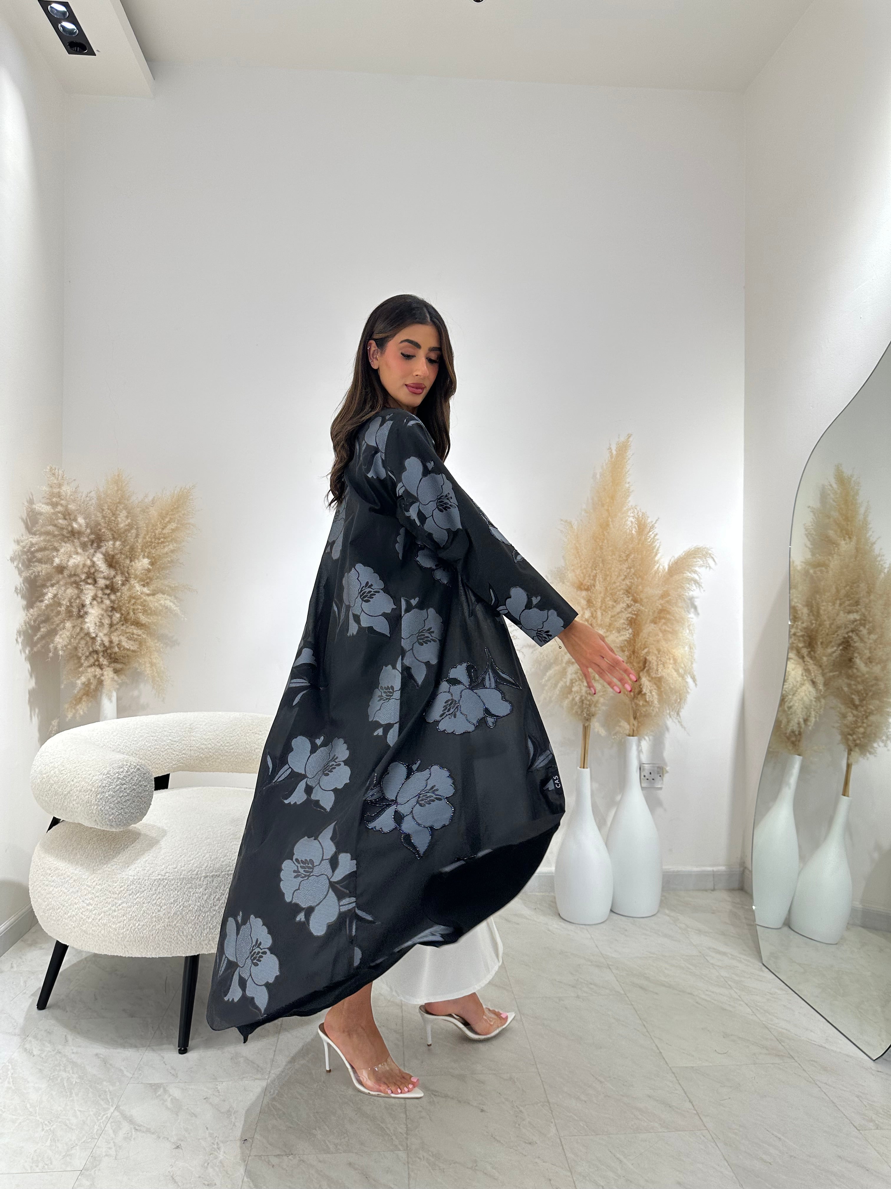 C 1265 Midnight Blue Printed Abaya