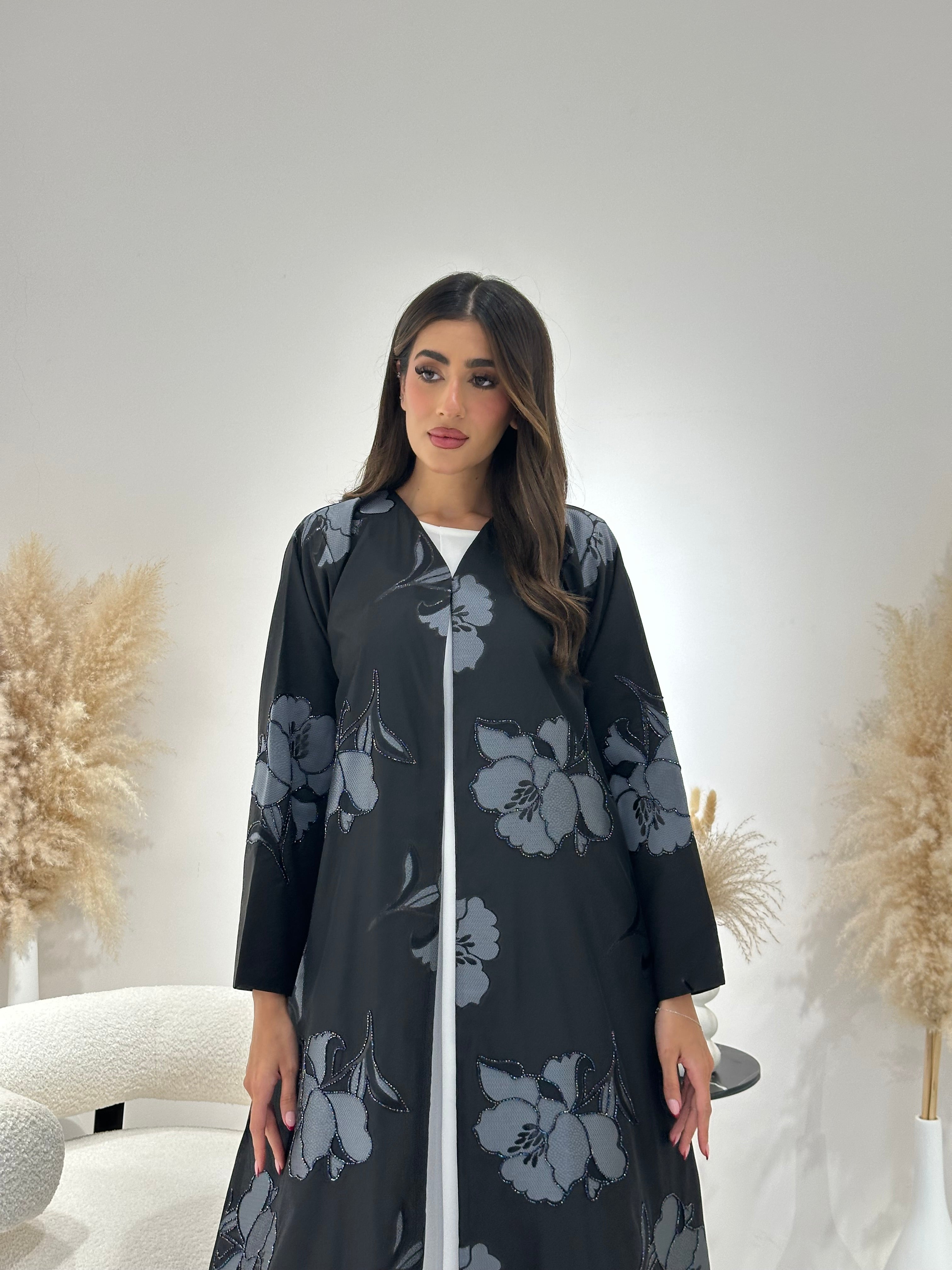 C 1265 Midnight Blue Printed Abaya