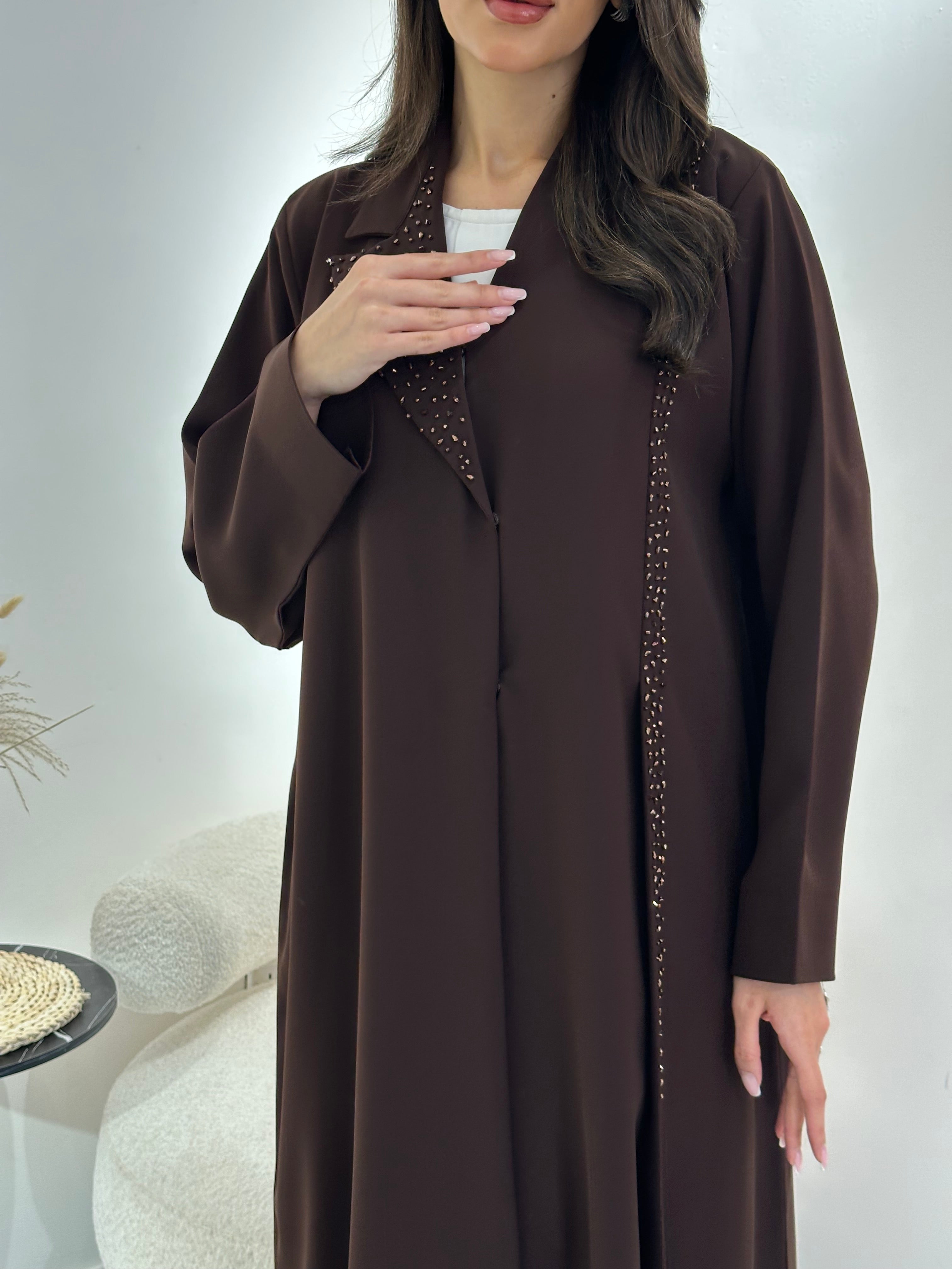 C 1027 Brown Beaded Abaya