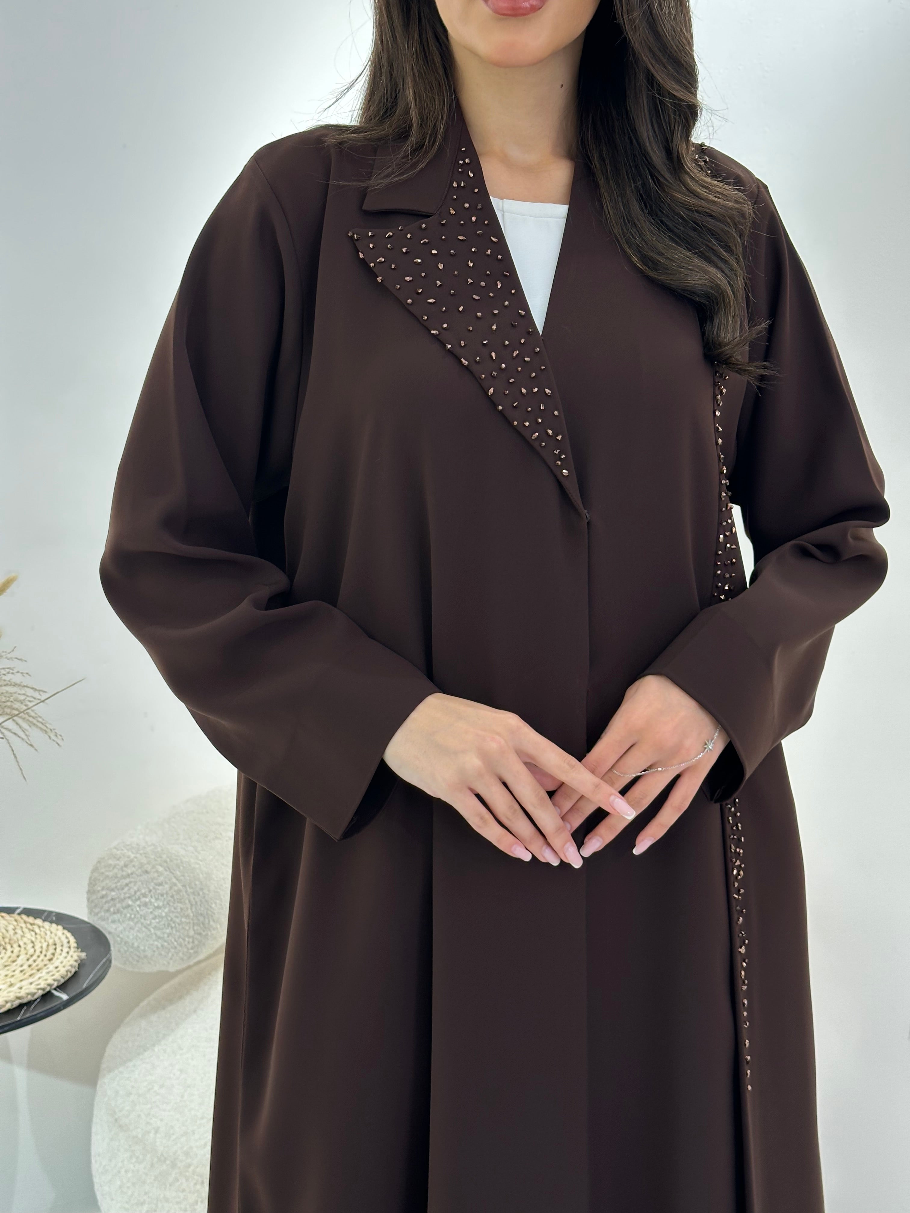 C 1027 Brown Beaded Abaya