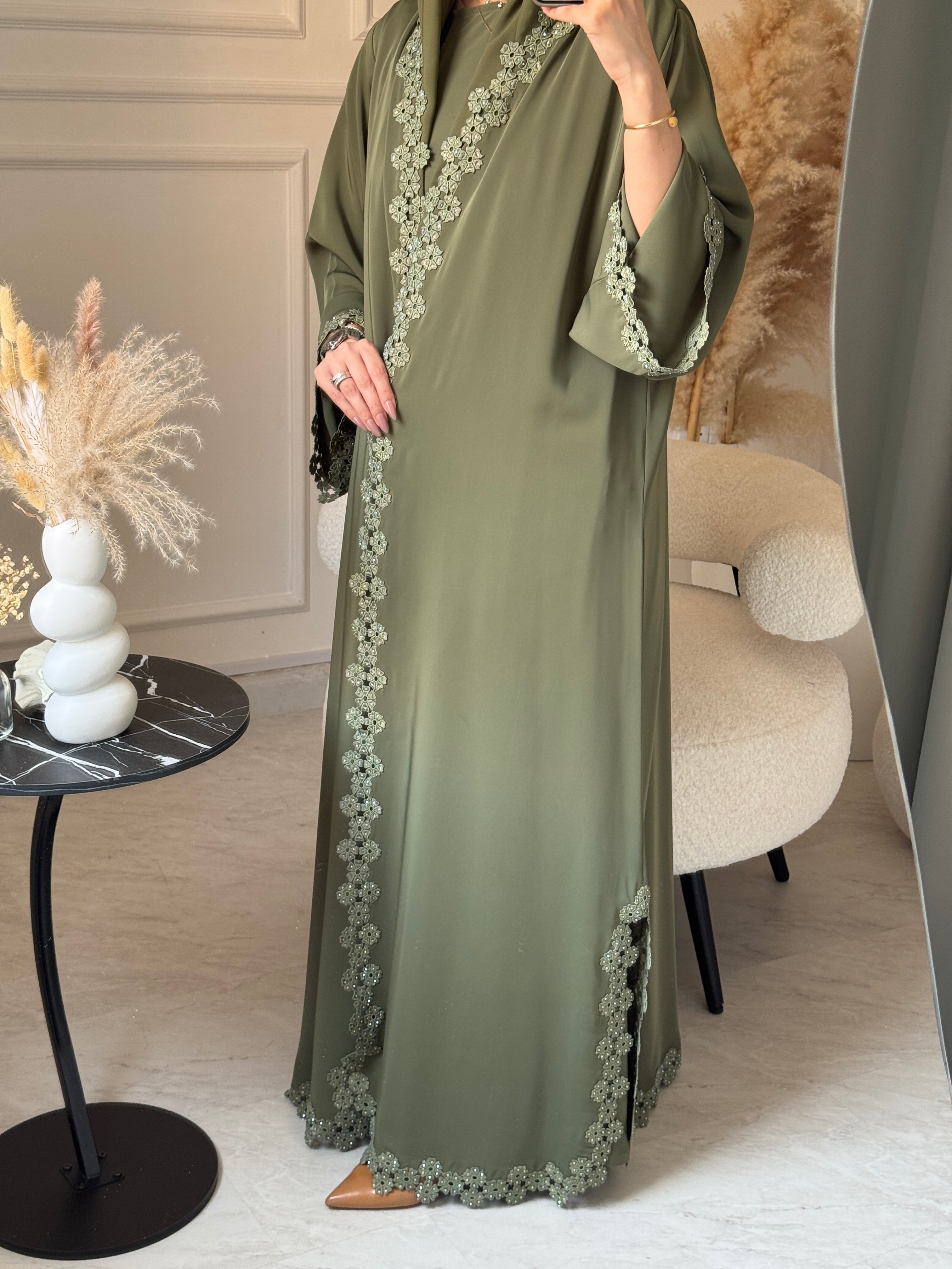 C 1106 Sage Lace Abaya