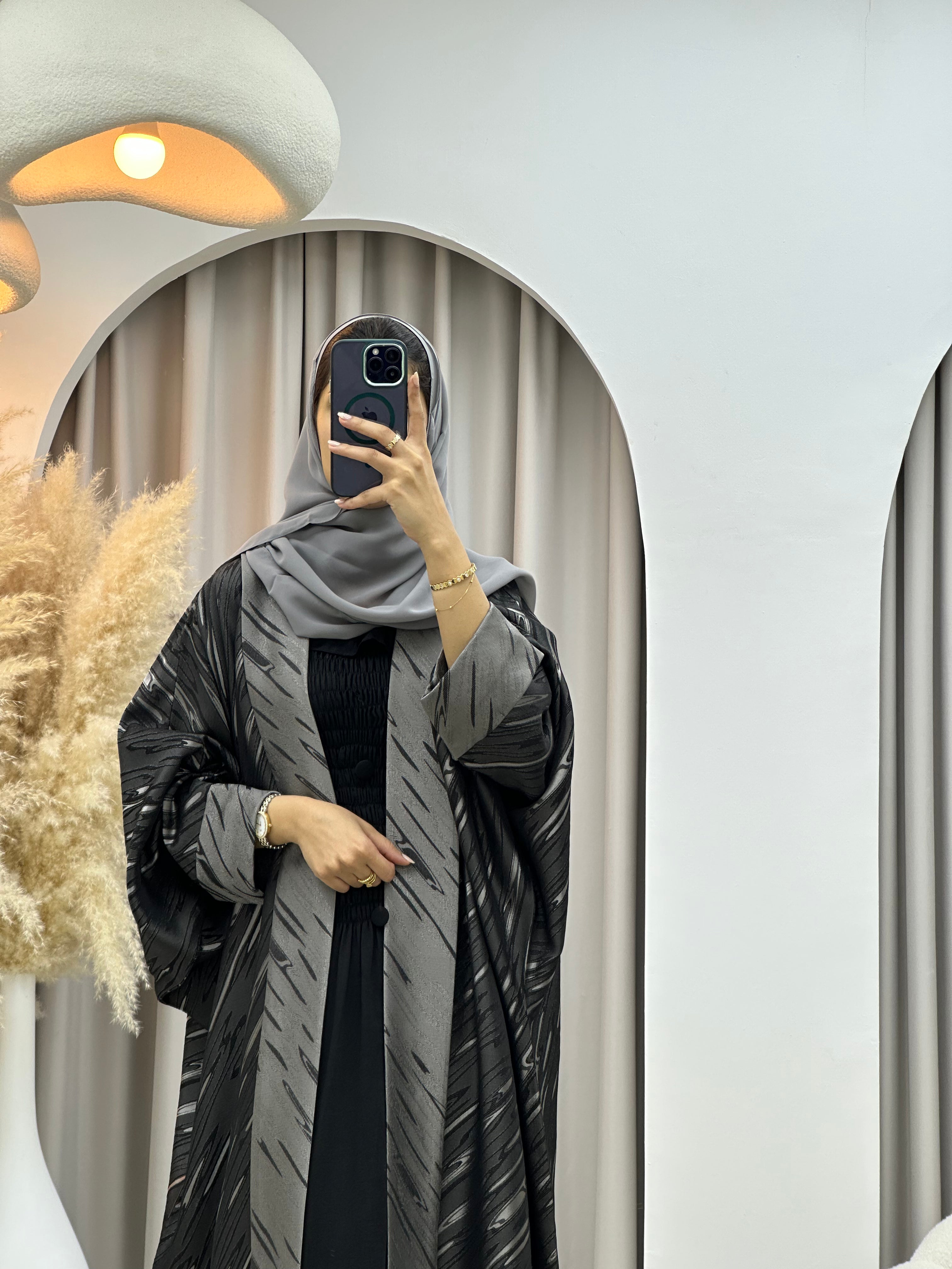 C 0487 Grey Silver Bisht Abaya