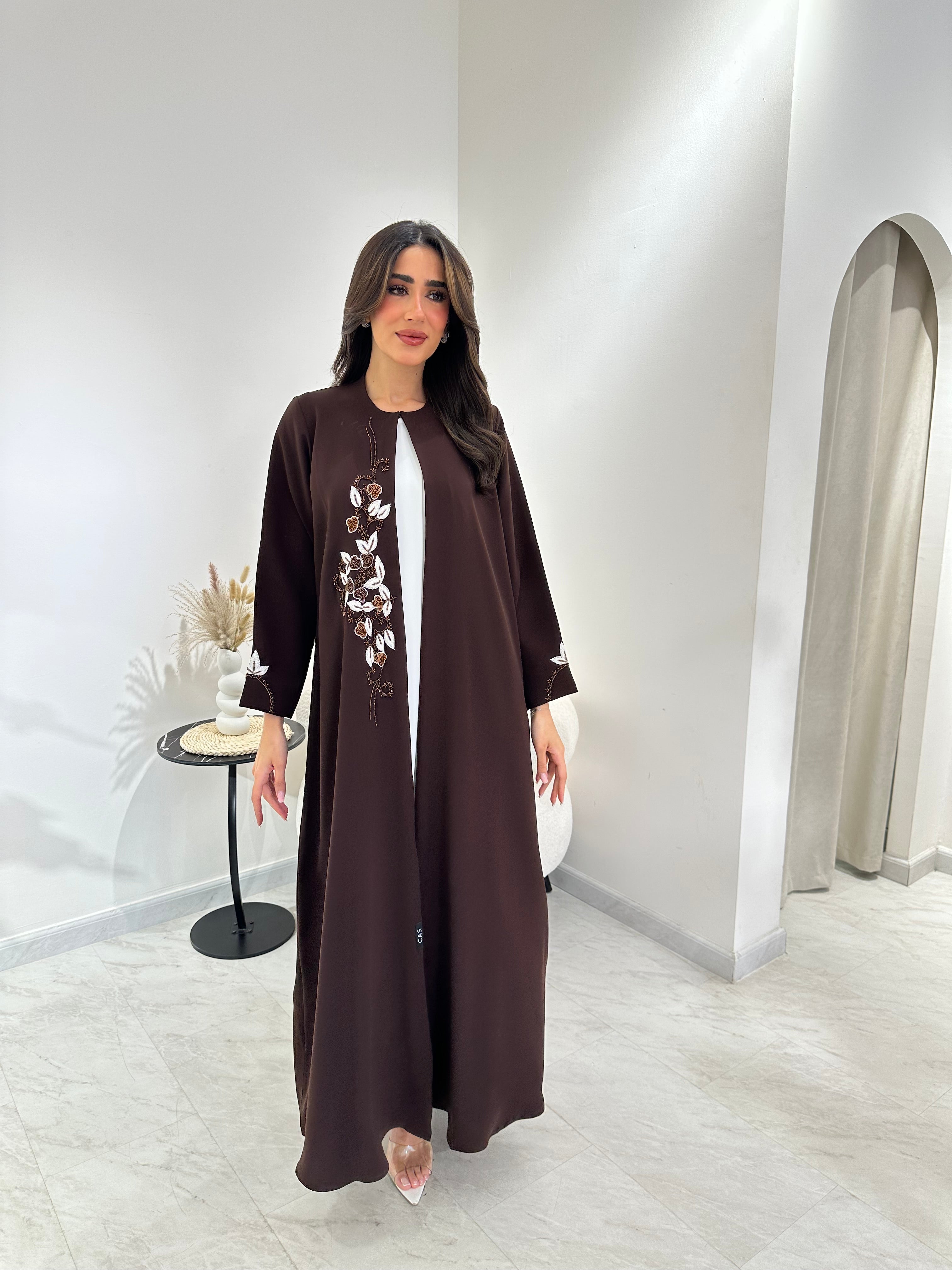 C 1028 Brown Beaded Abaya