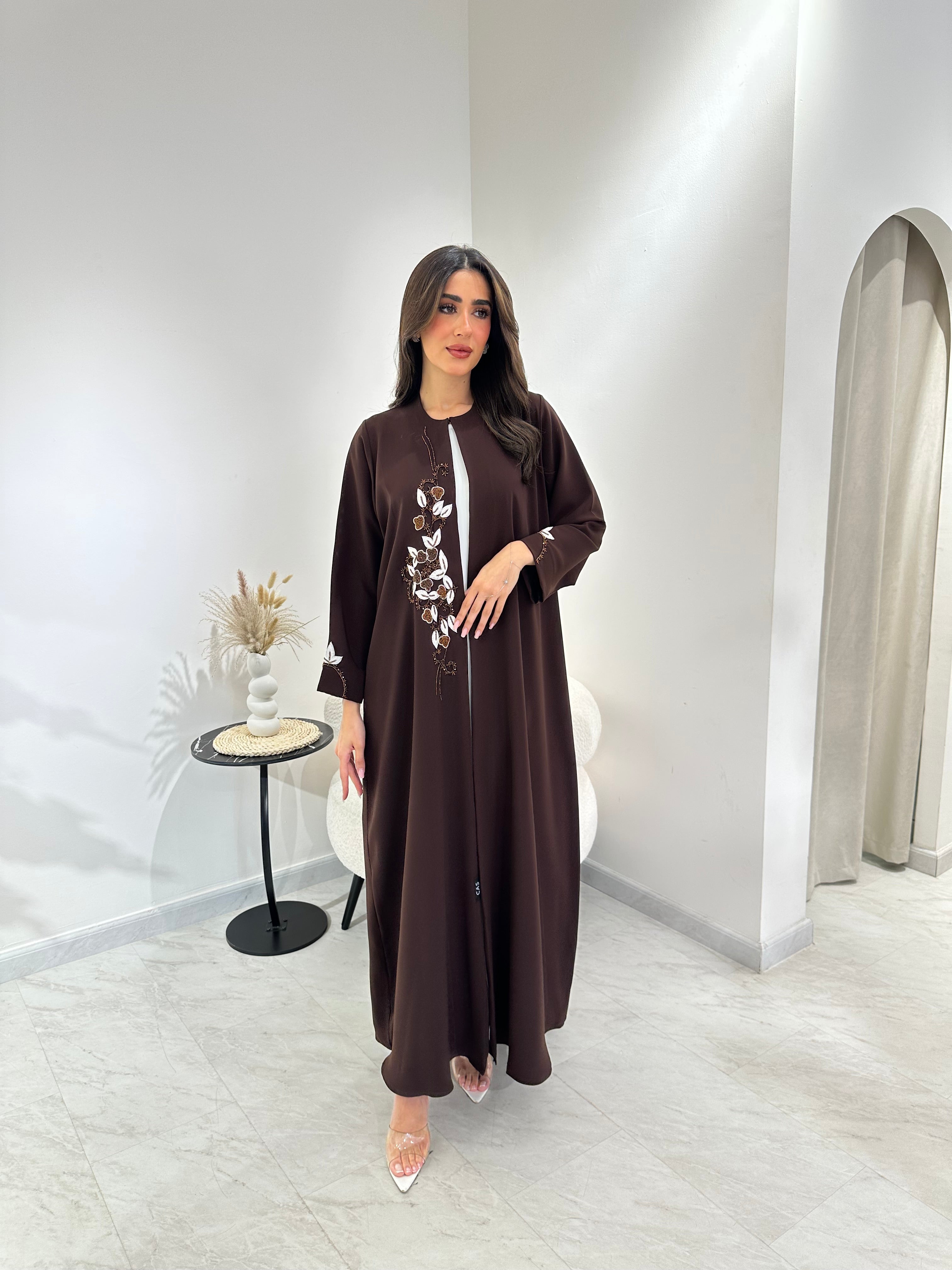 C 1028 Brown Beaded Abaya