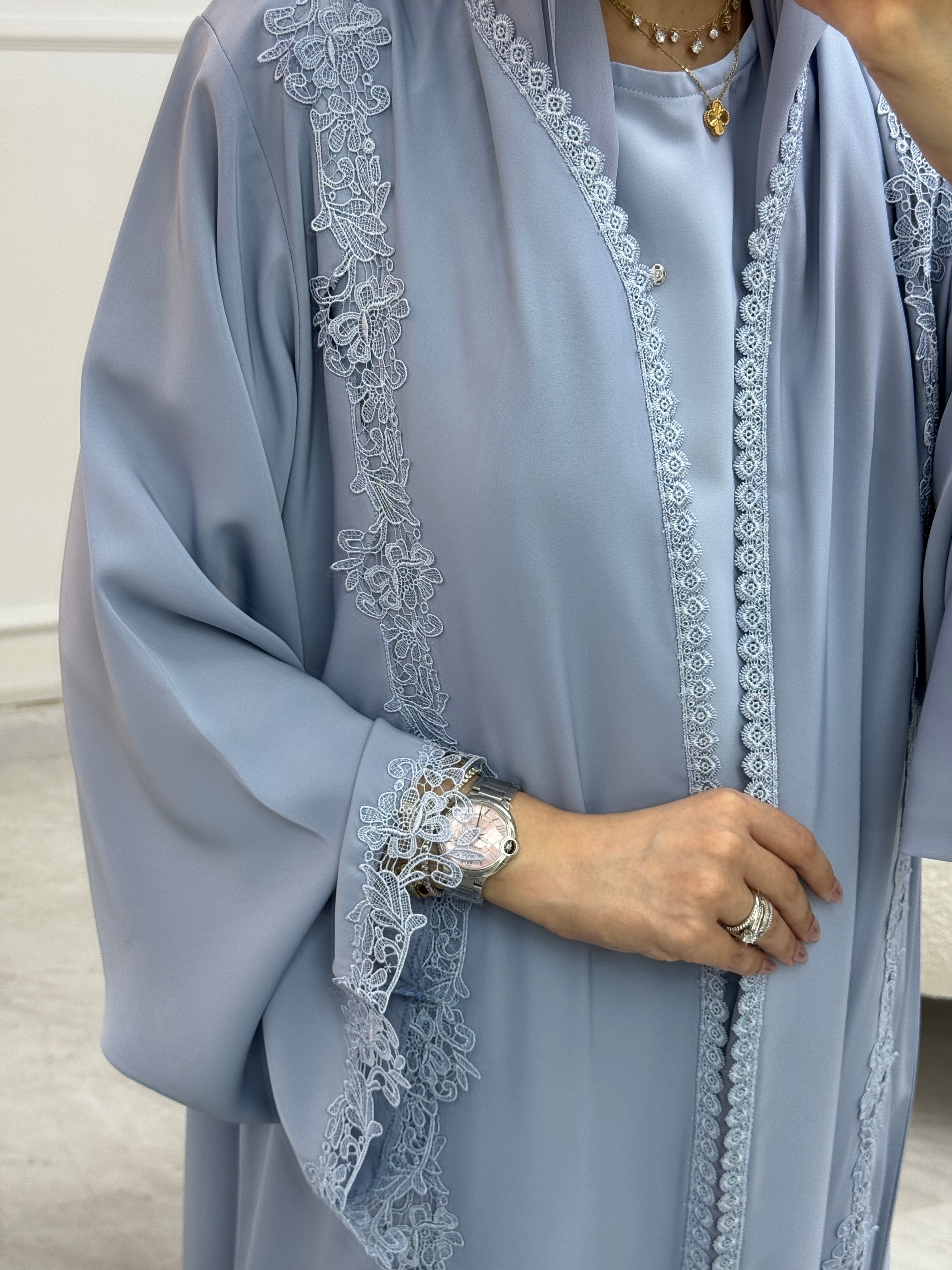 C 1108 Cornflower Lace Abaya