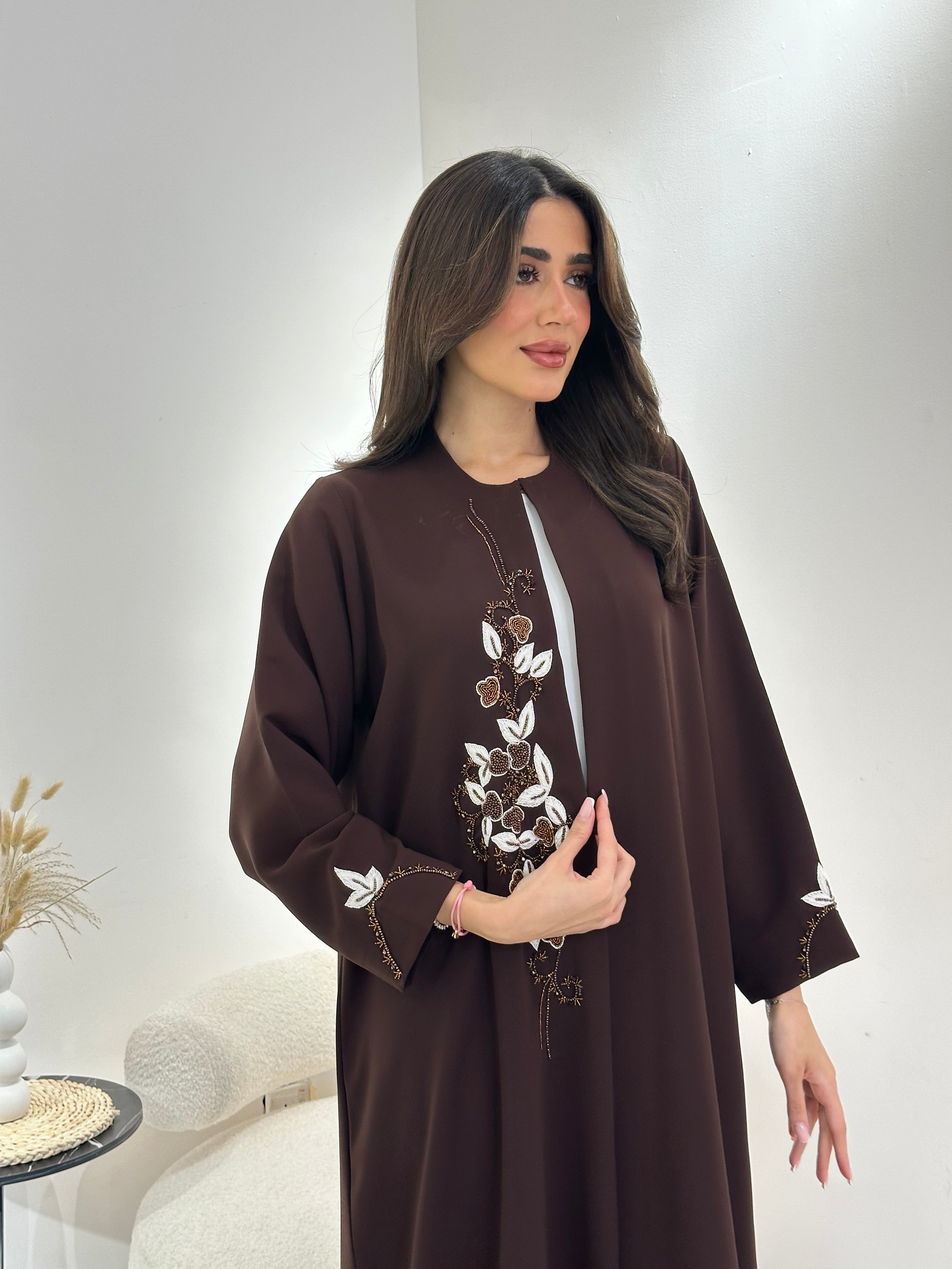 C 1028 Brown Beaded Abaya
