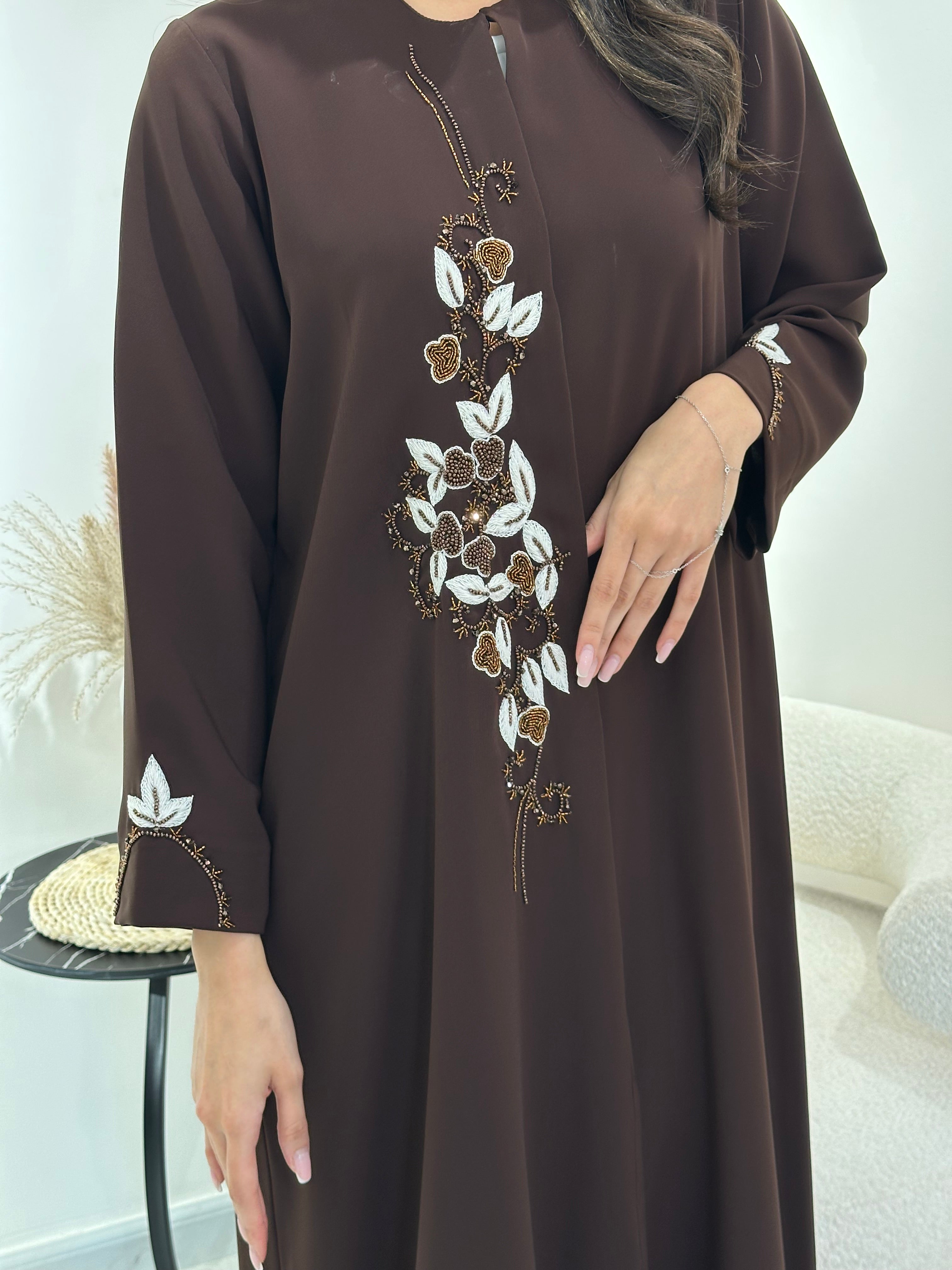 C 1028 Brown Beaded Abaya