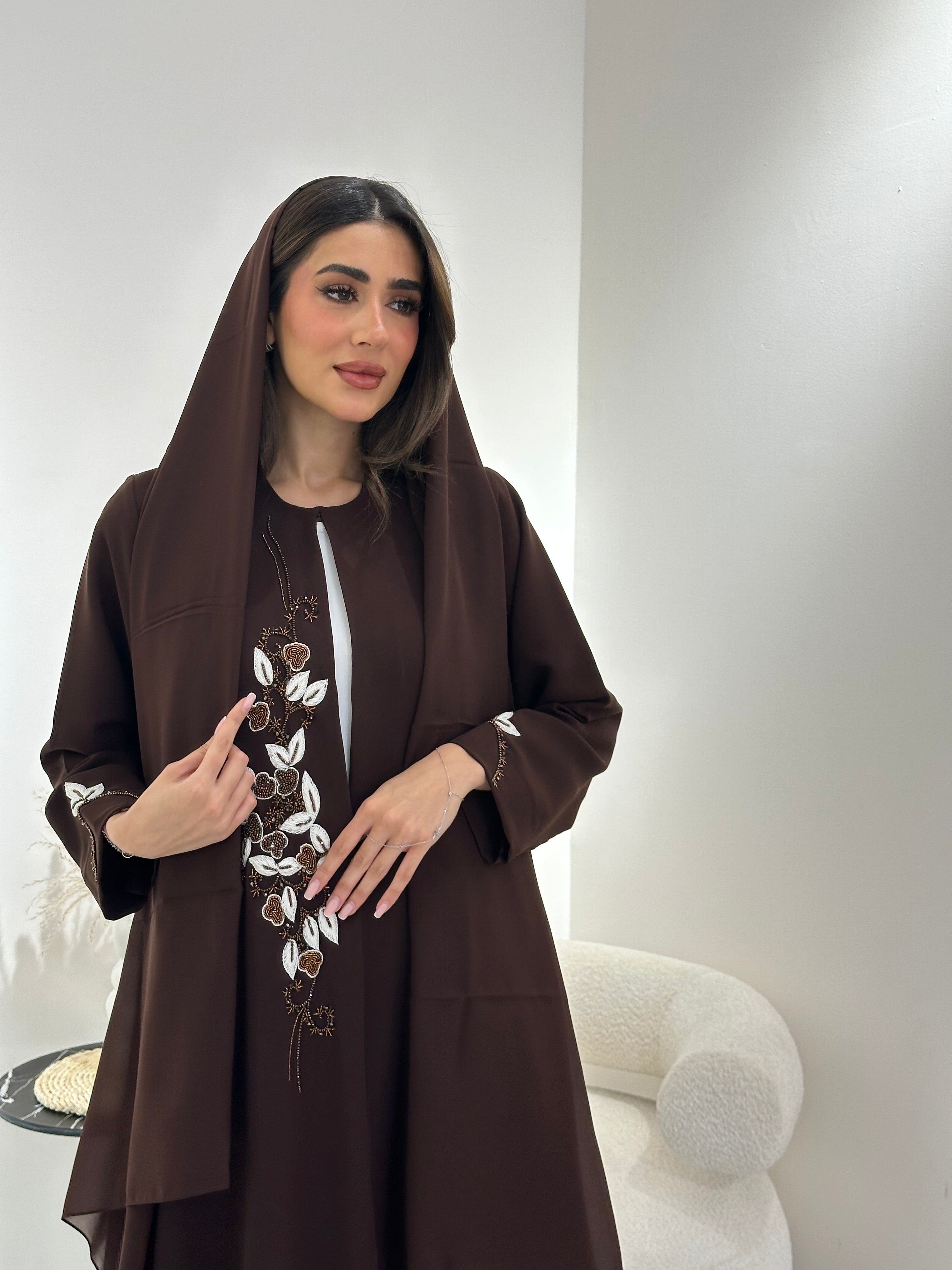 C 1028 Brown Beaded Abaya