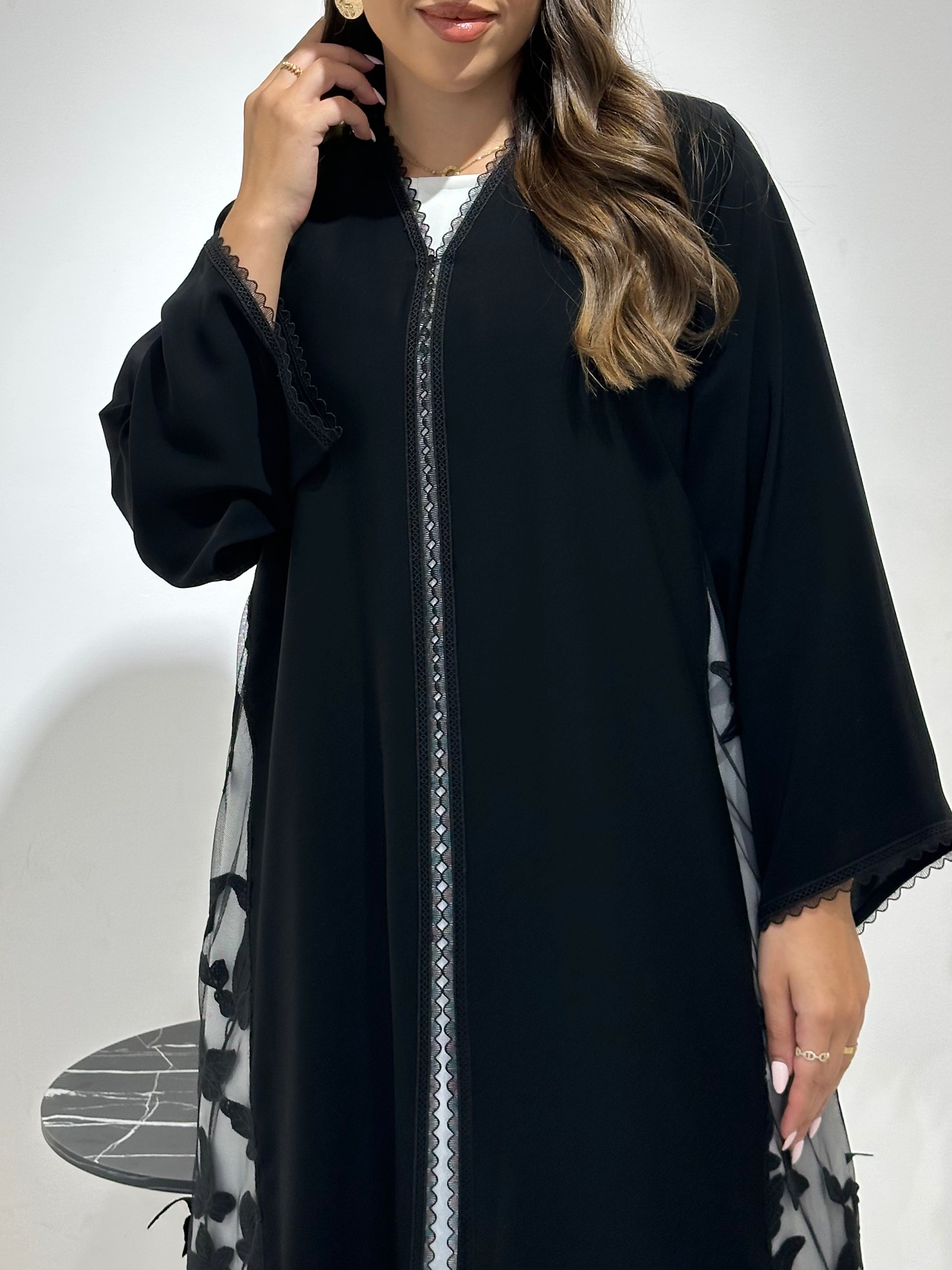 C 1425 Black Dantel Abaya