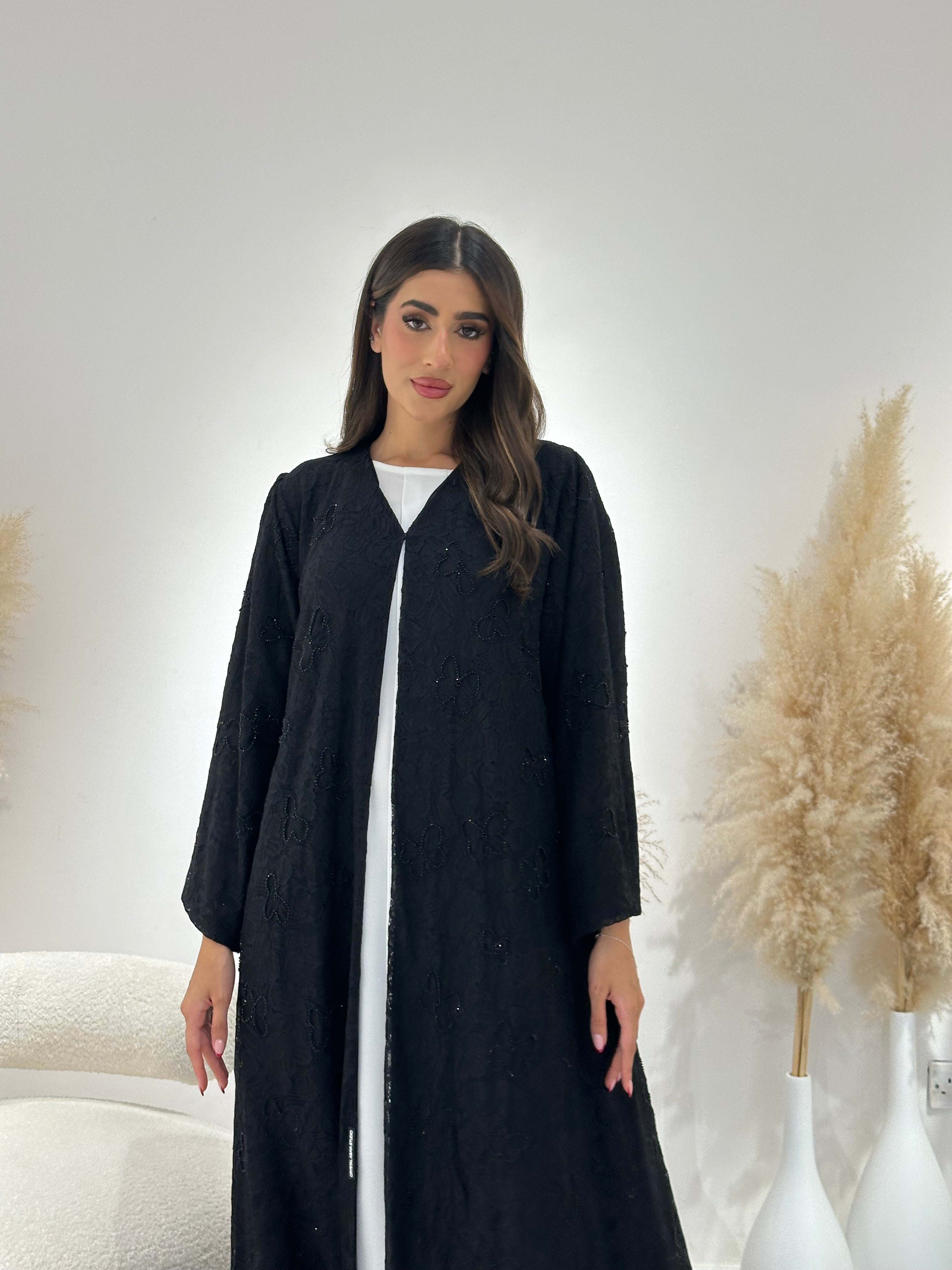 C 1268 Black Dantel Abaya