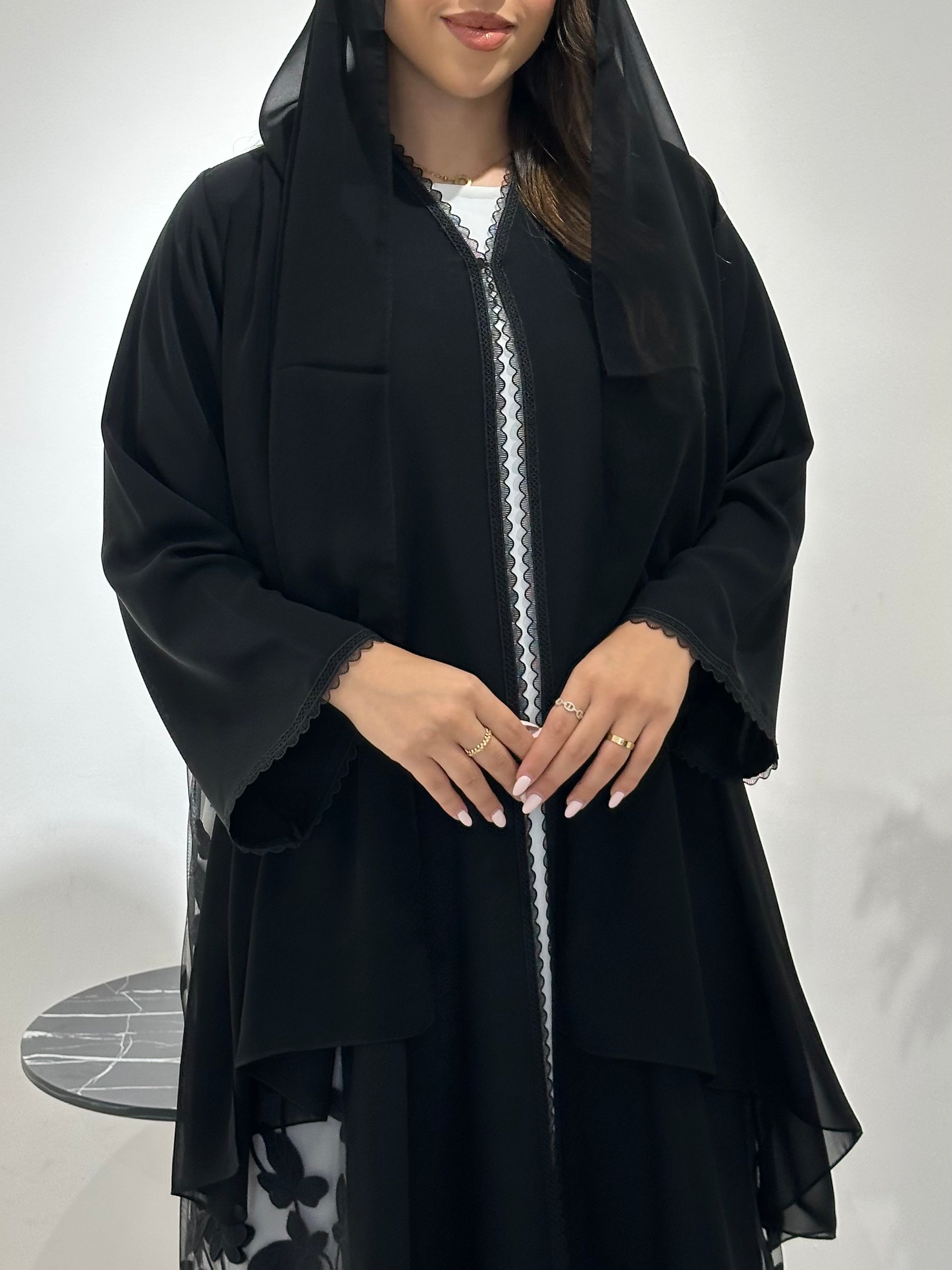 C 1425 Black Dantel Abaya