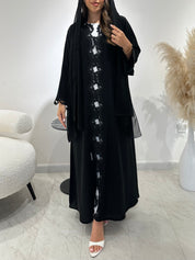 C 1424 Black Leafy Lace Abaya