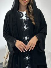 C 1424 Black Leafy Lace Abaya