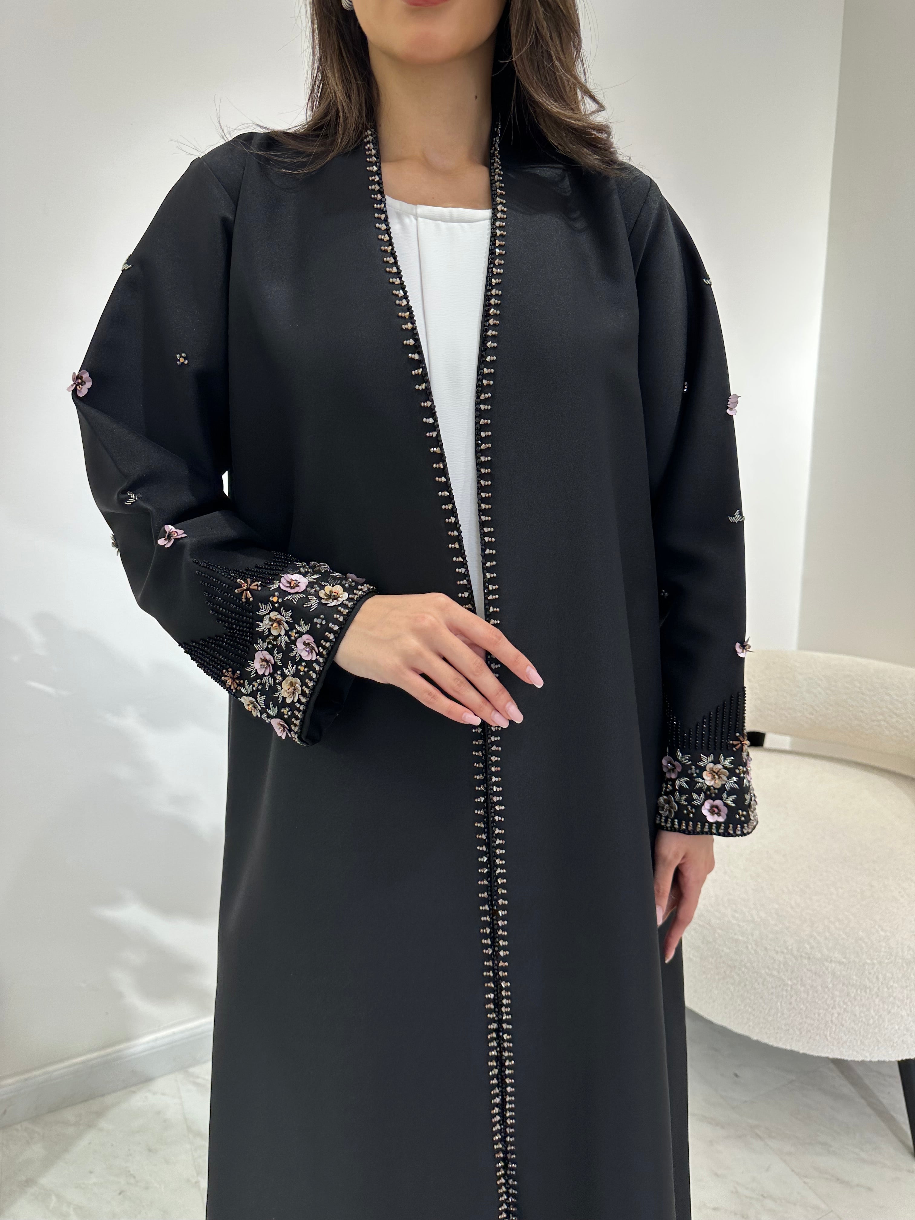 C 1009 Black Beaded Abaya