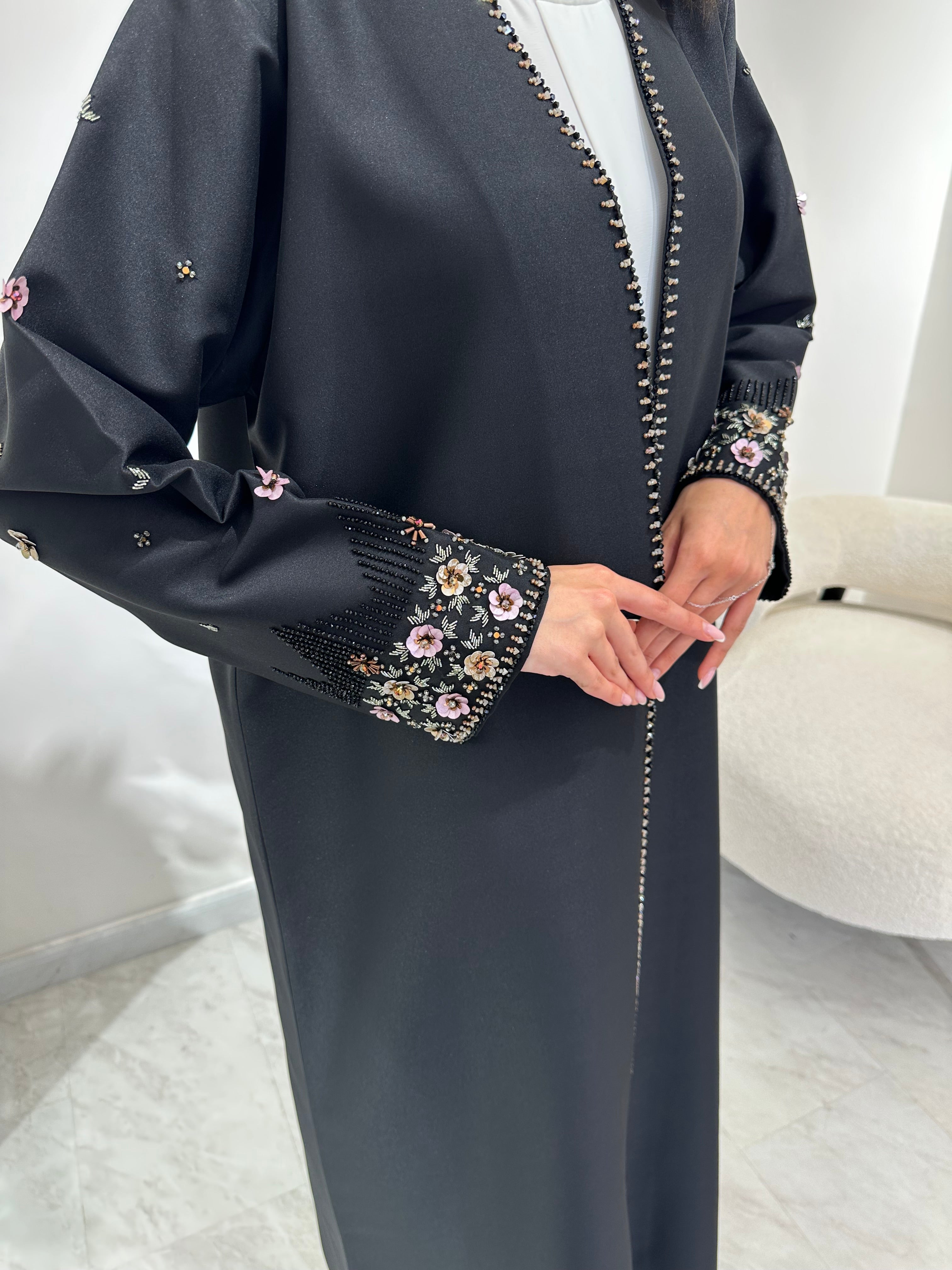 C 1009 Black Beaded Abaya