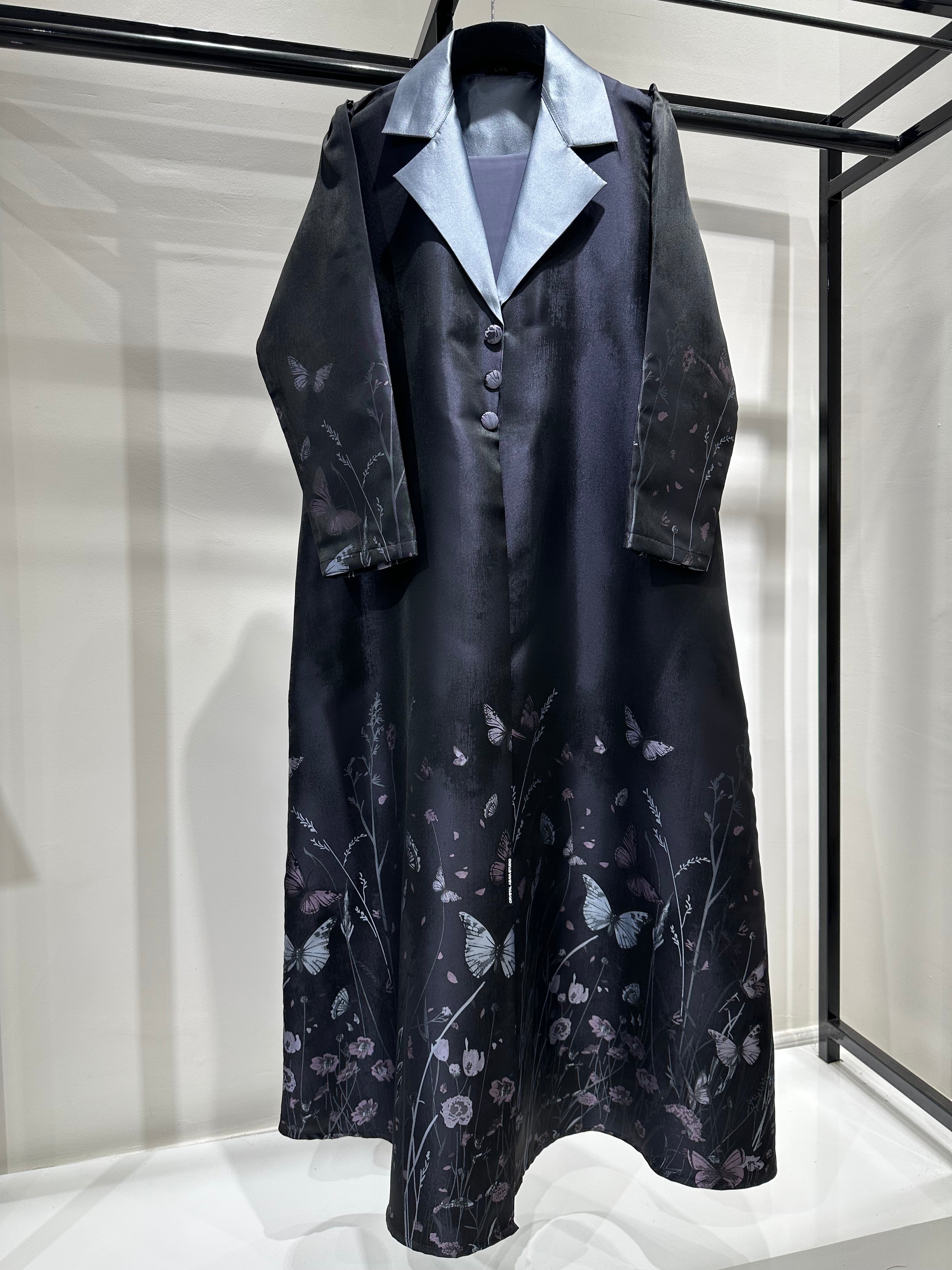 C 1264-03 Steel Blue Butterfly Printed Abaya