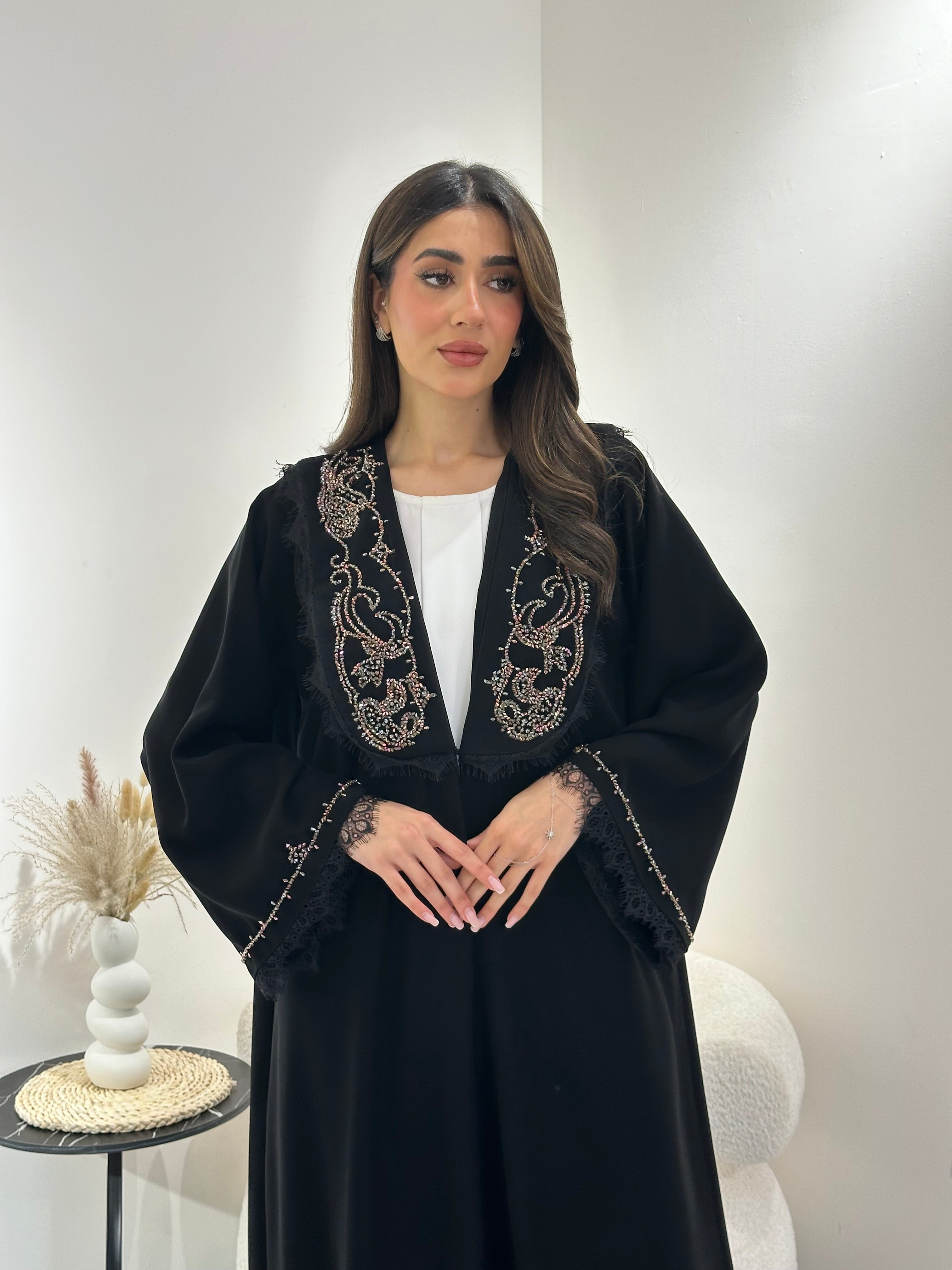C 1016 Black Beaded Abaya