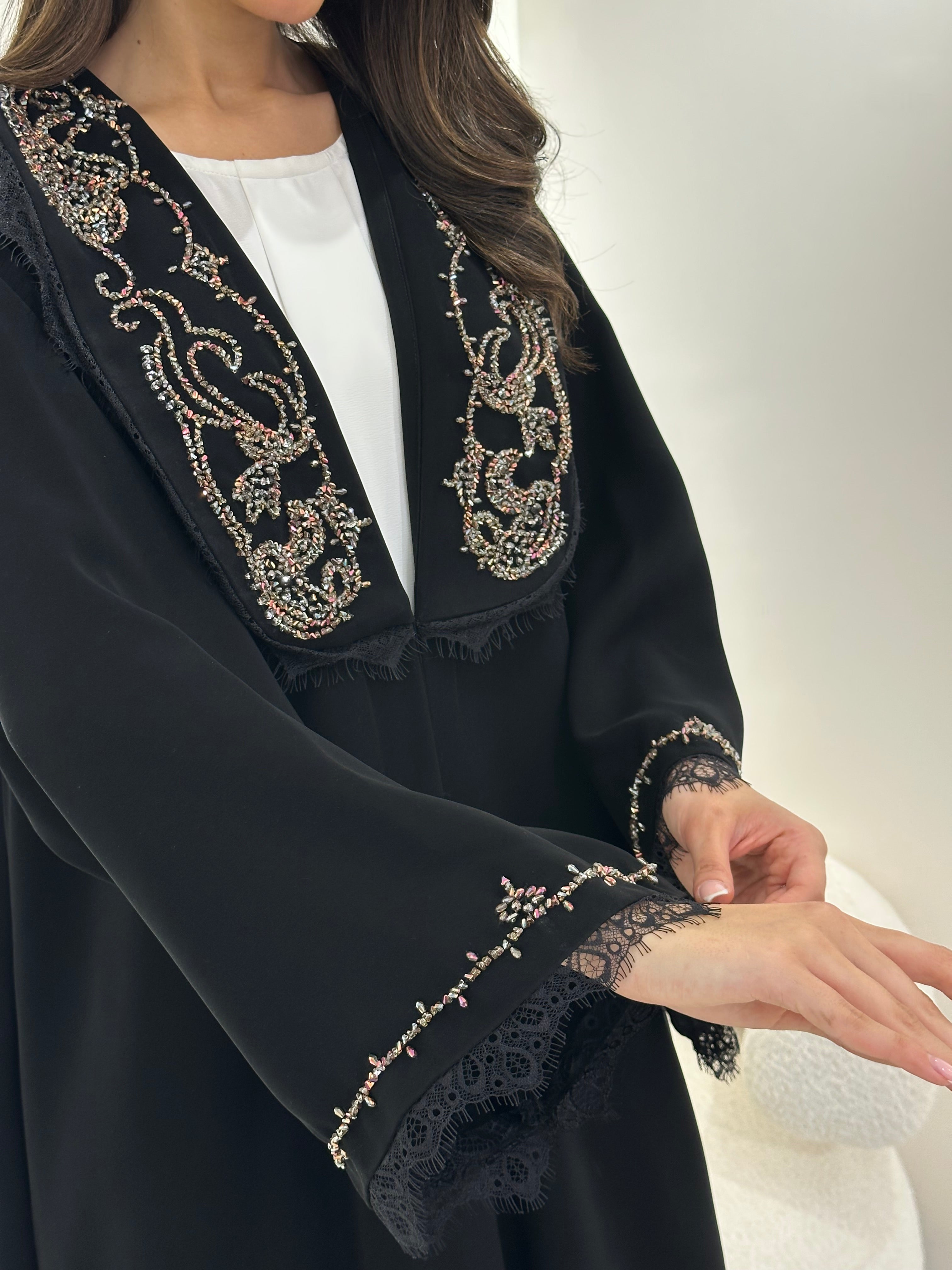C 1016 Black Beaded Abaya