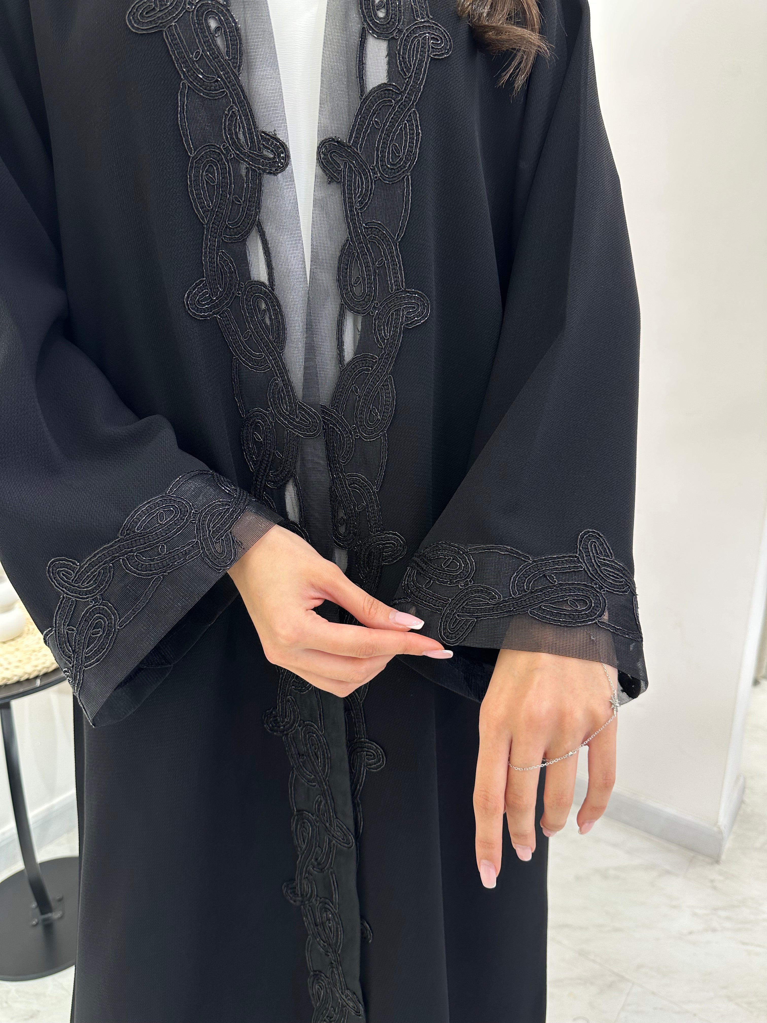 C 1021 Black Lace Abaya