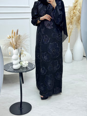 C 1135 Black Blue Organza Abaya