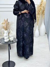 C 1135 Black Blue Organza Abaya