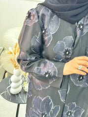 C 1135 Black Blue Organza Abaya